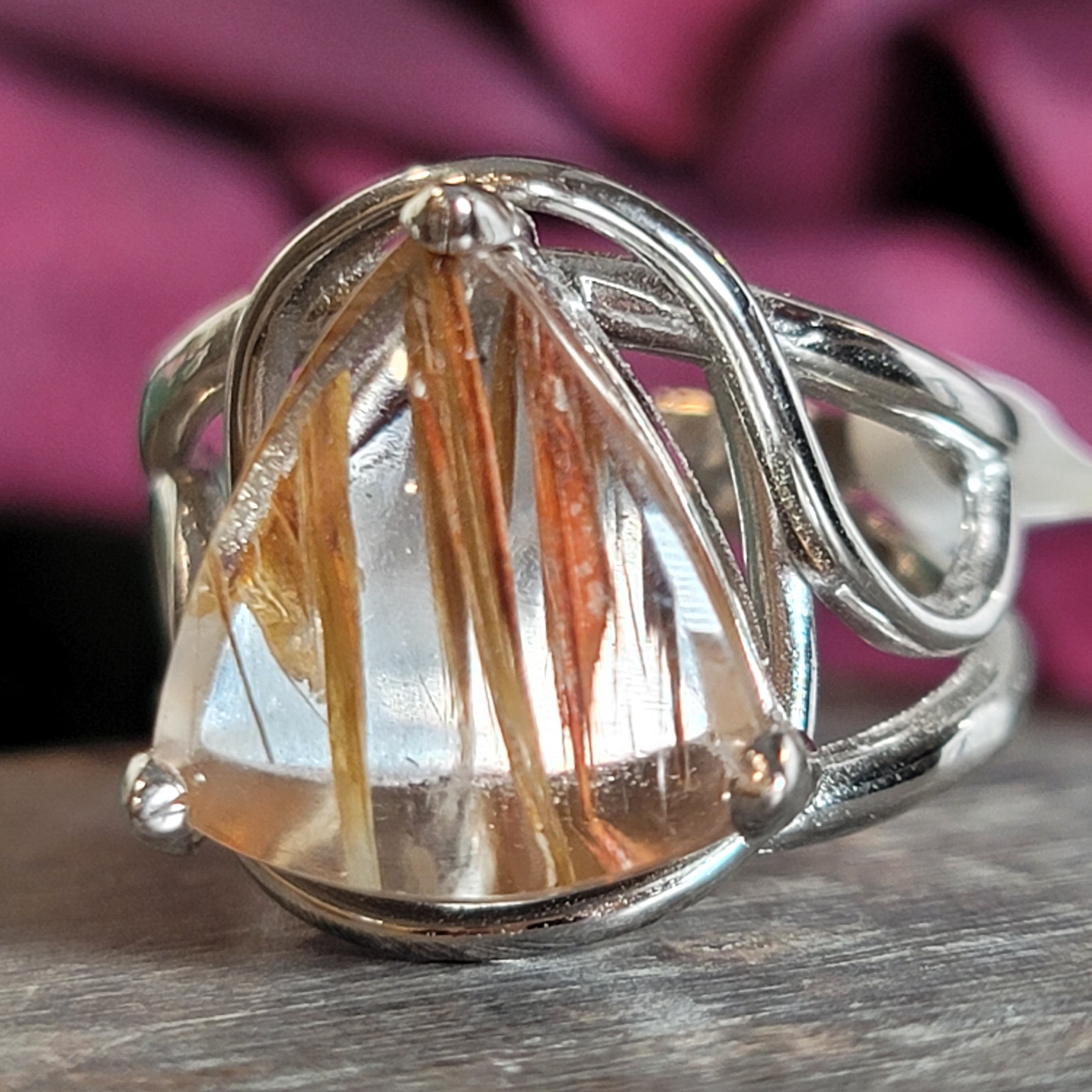 Amphibole Quartz Cuff Ring .925 Sterling Silver Adjustable Ring