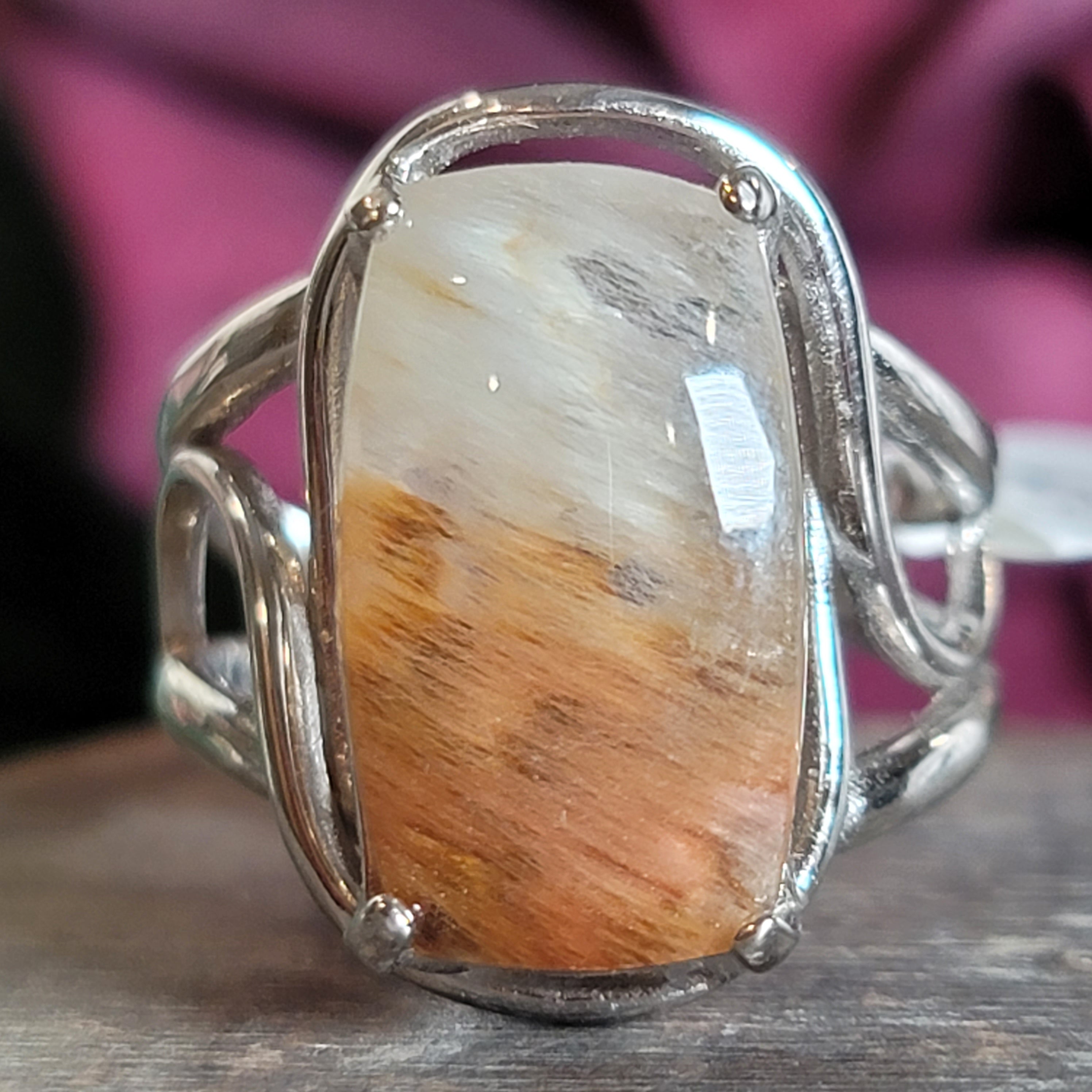 Amphibole Quartz Cuff Ring .925 Sterling Silver Adjustable Ring