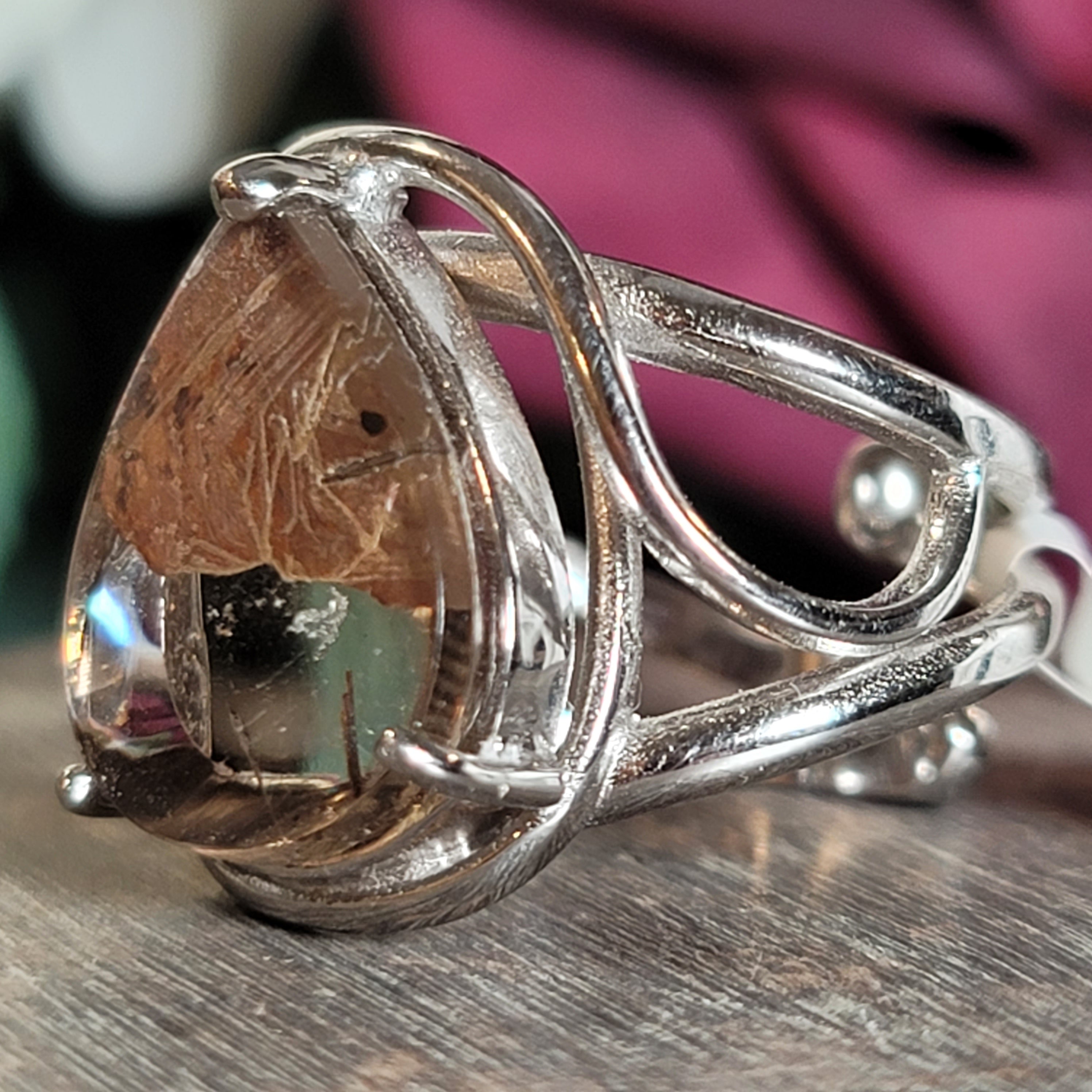 Smoky Quartz with Hematite Cuff Ring .925 Sterling Sliver for Grounding and Protection