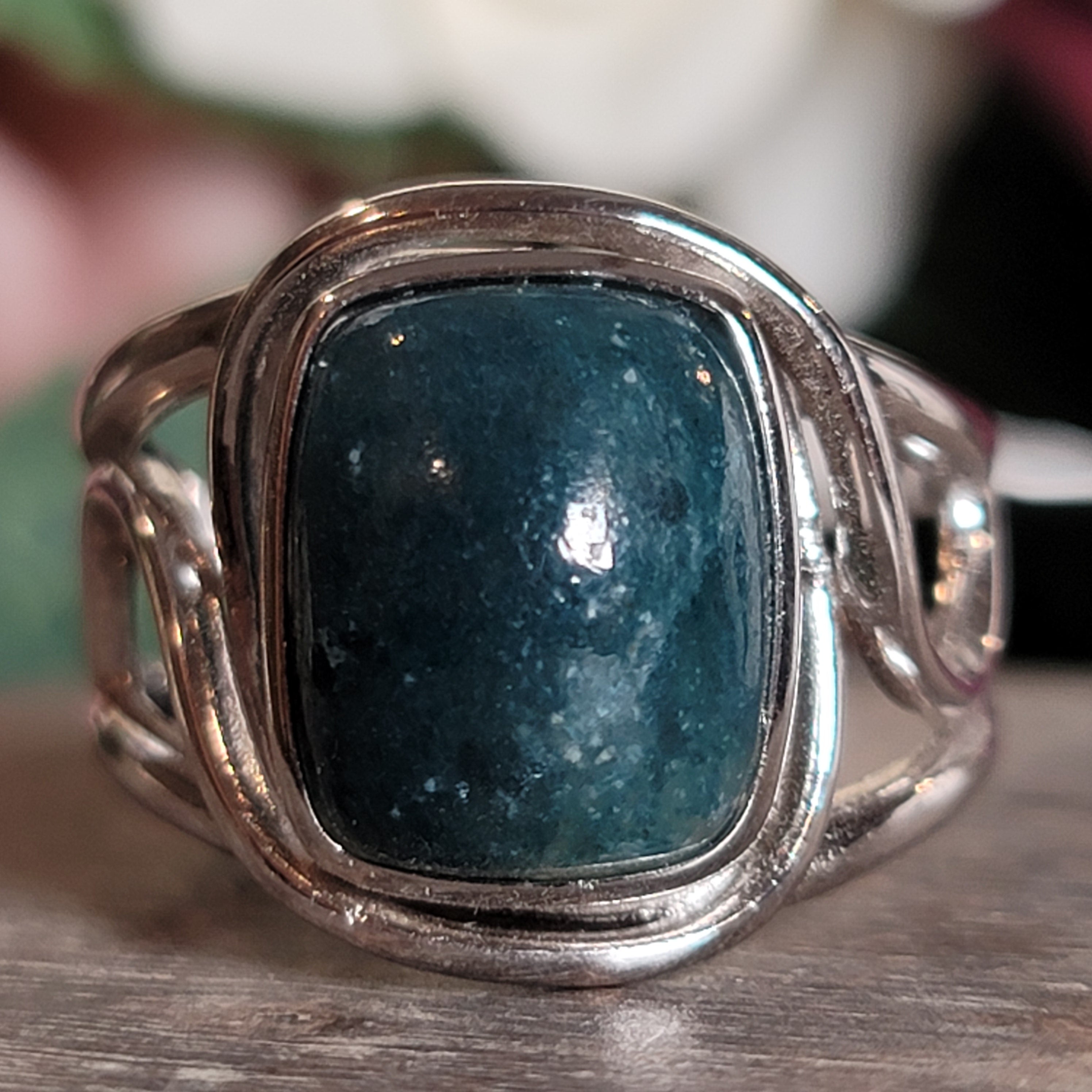 Grandidierite Cuff Ring .925 Silver for Enhancing Intuitive Communication