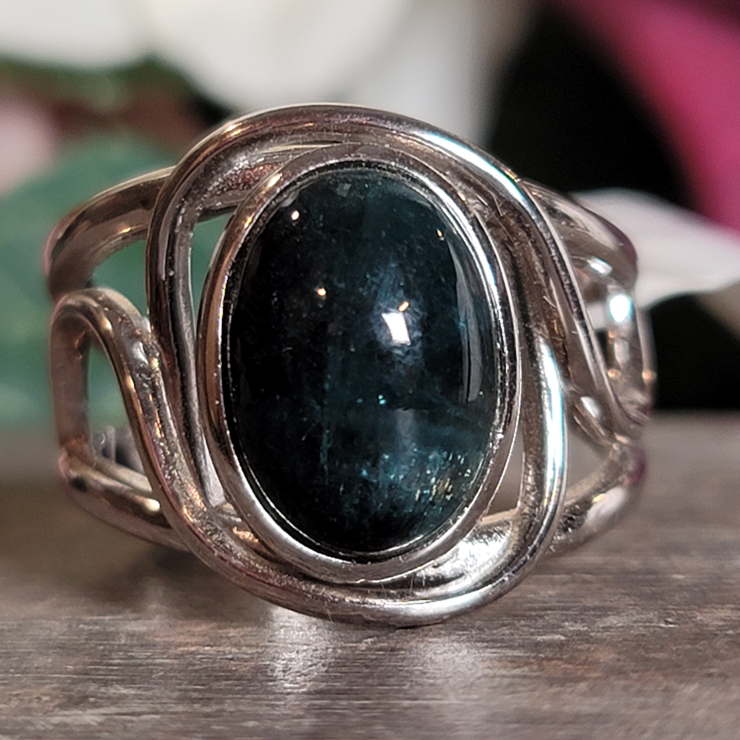 Grandidierite Cuff Ring .925 Silver for Enhancing Intuitive Communication