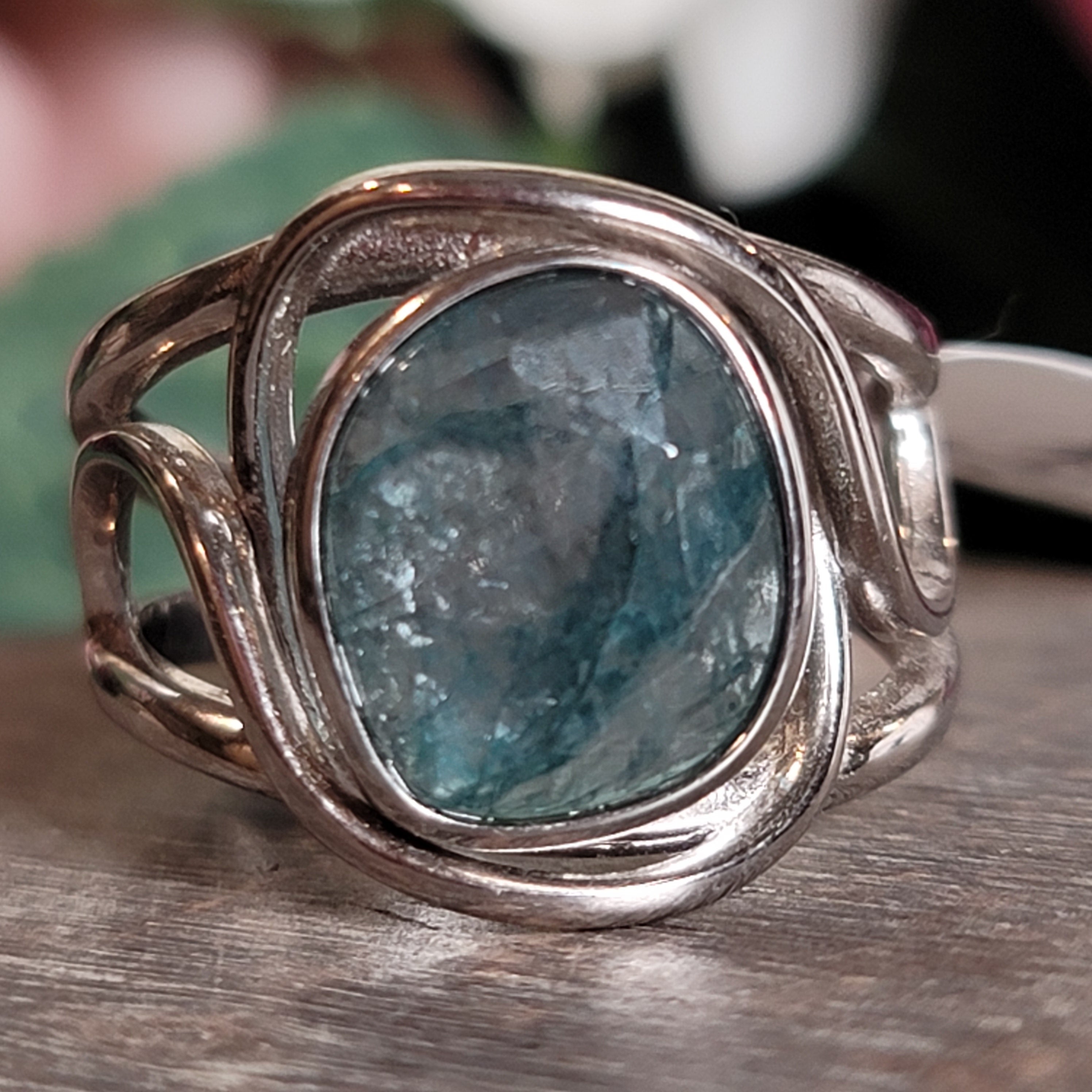 Grandidierite Cuff Ring .925 Silver for Enhancing Intuitive Communication