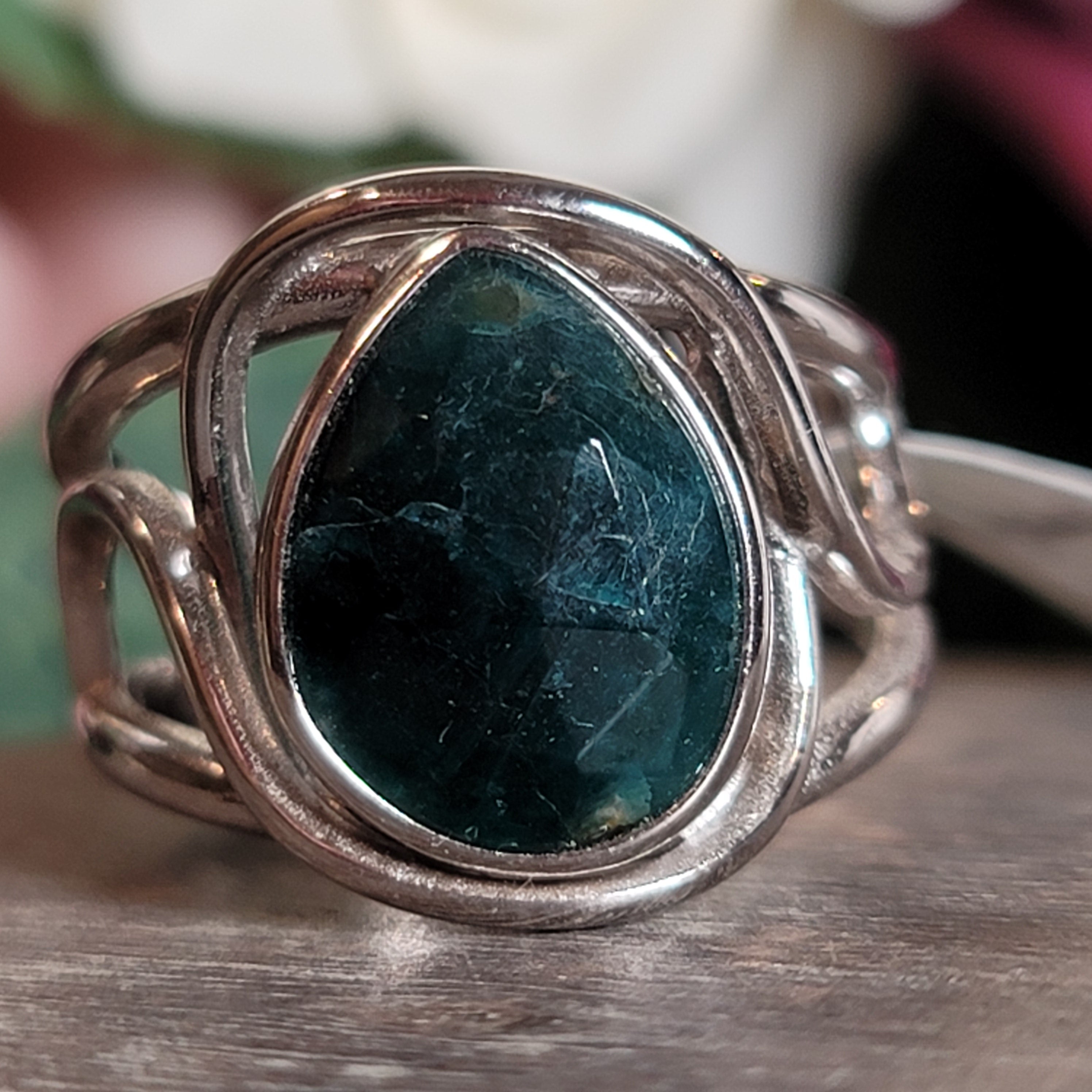 Grandidierite Cuff Ring .925 Silver for Enhancing Intuitive Communication