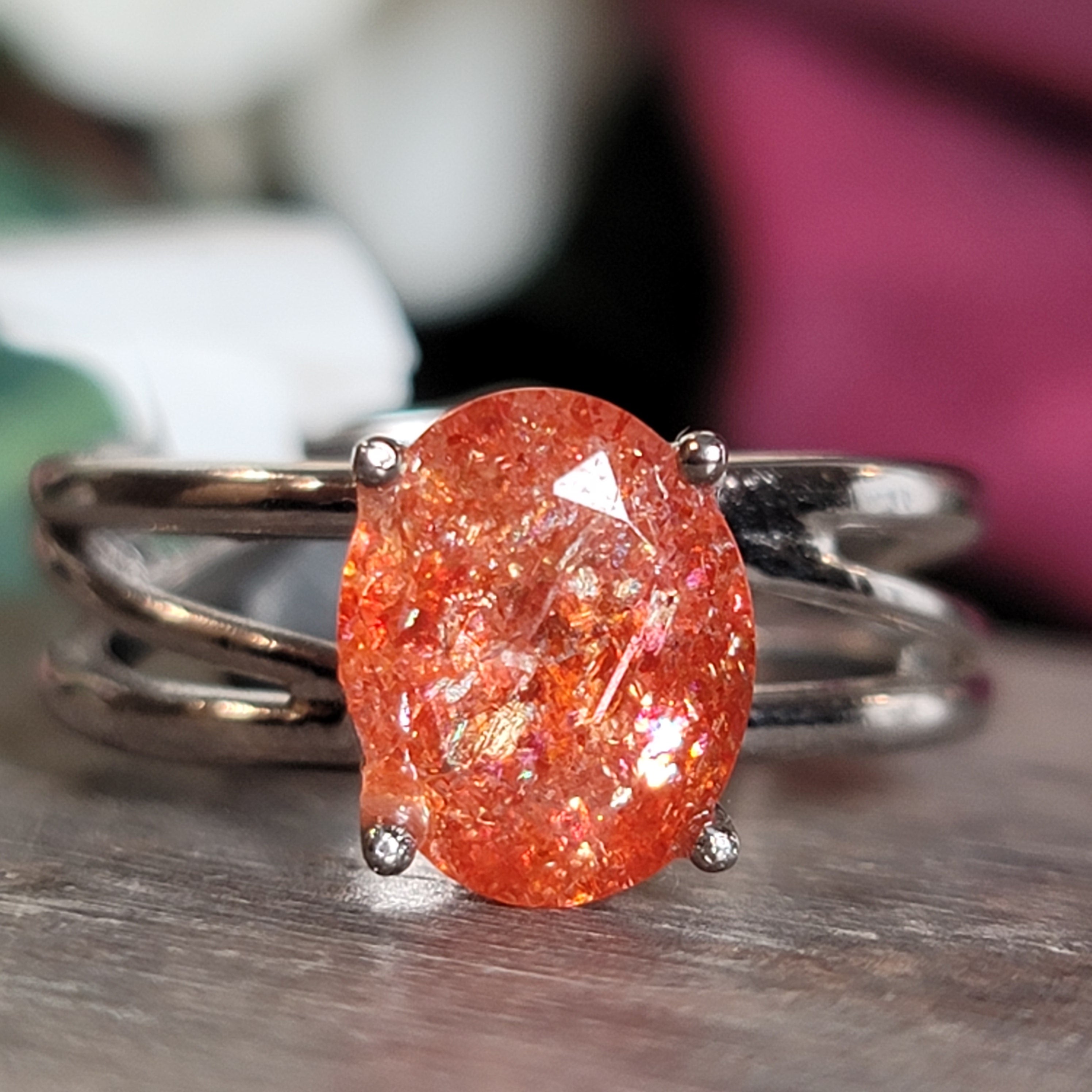 Sunstone Cuff Ring .925 Silver for Confidence and Strength