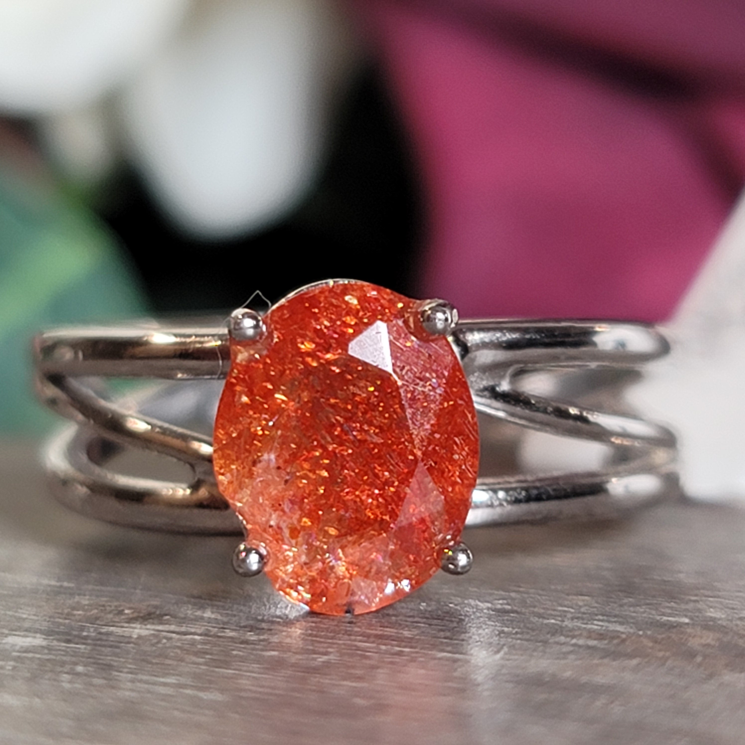 Sunstone Cuff Ring .925 Silver for Confidence and Strength