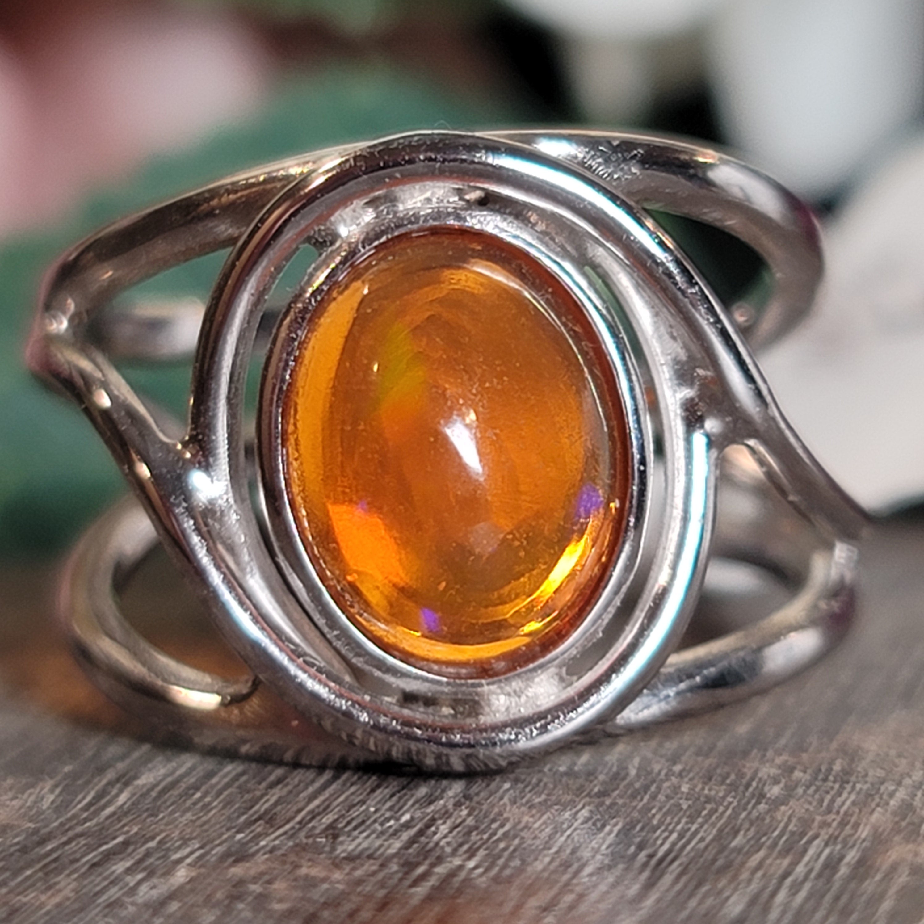 Fire Opal Cuff Ring .925 Silver for Confidence and Increasing Motivation