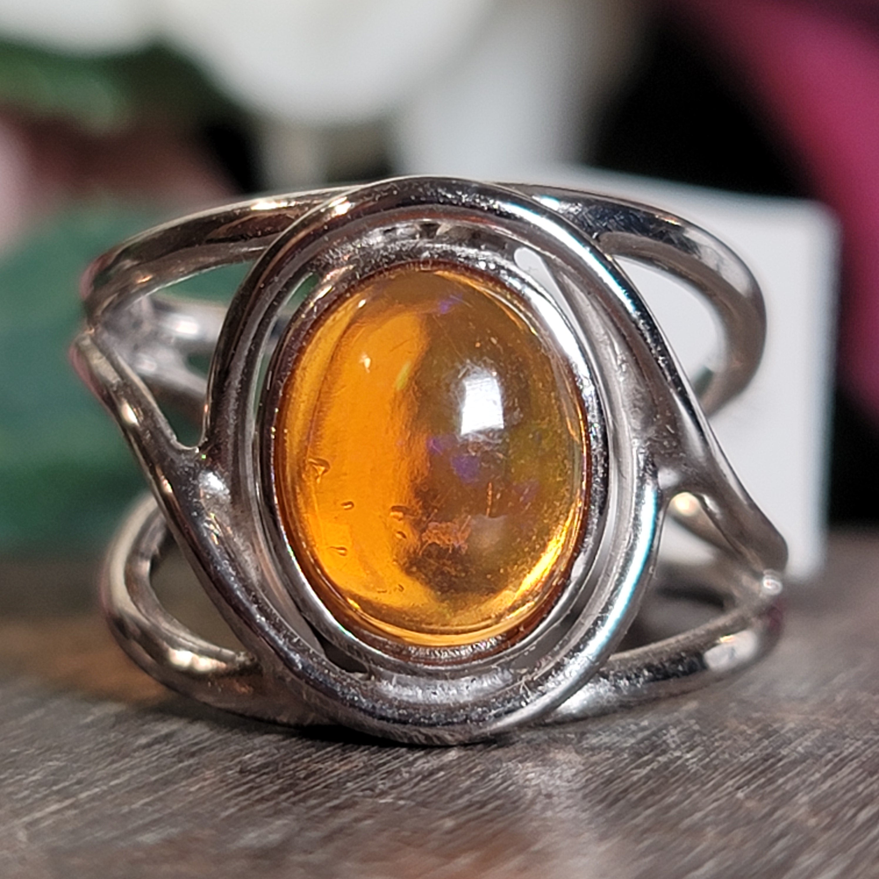 Fire Opal Cuff Ring .925 Silver for Confidence and Increasing Motivation