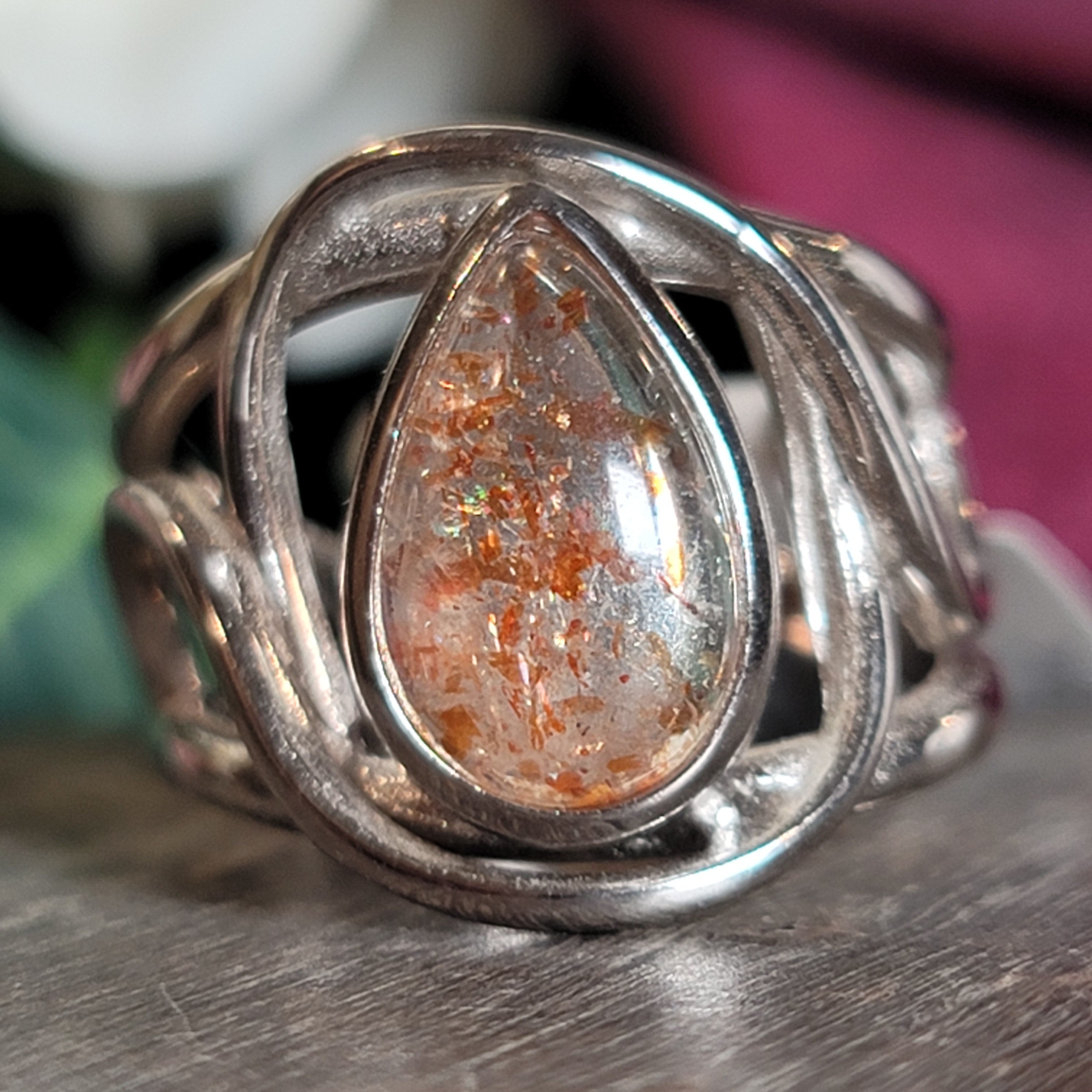 Sunstone Cuff Ring .925 Silver for Confidence and Strength