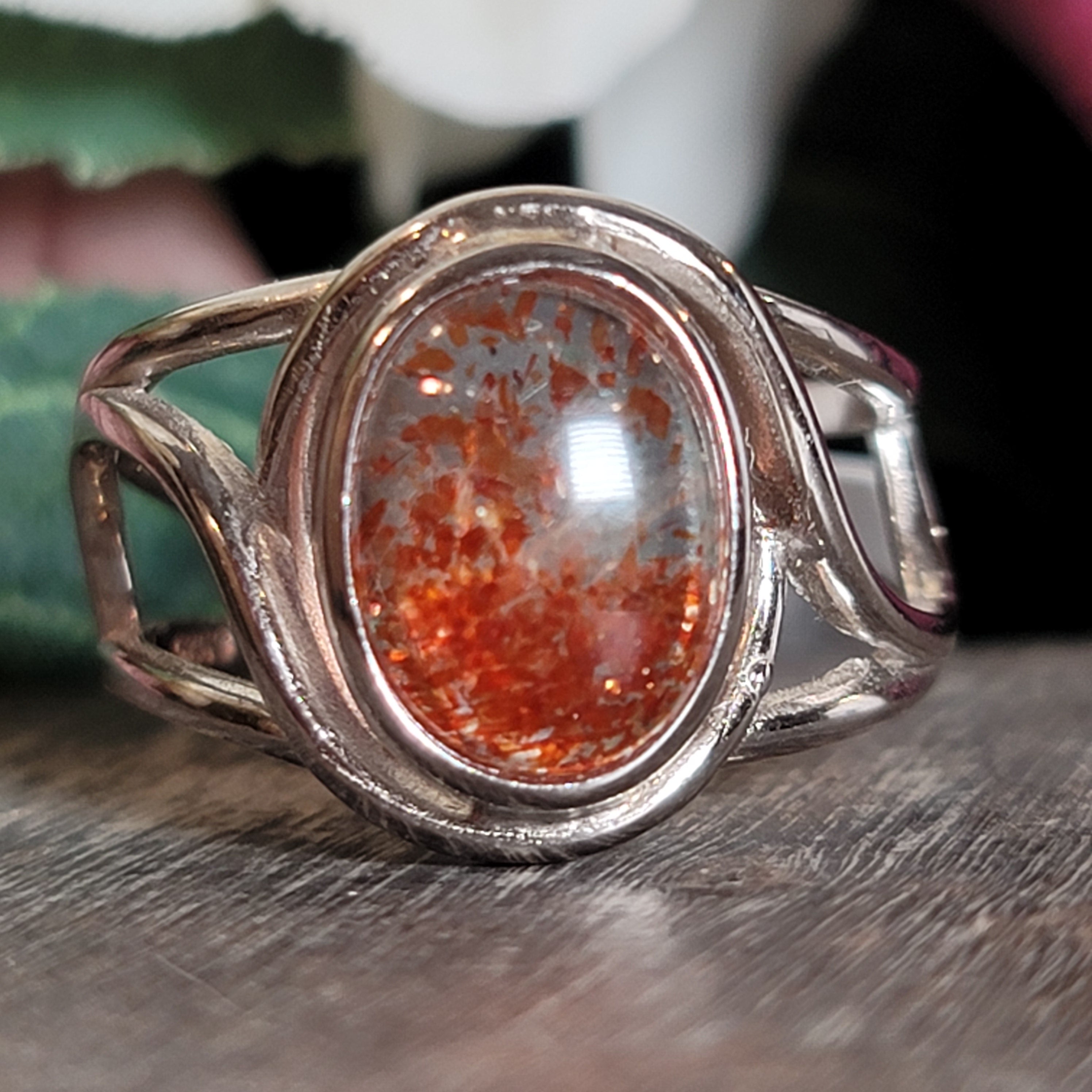 Sunstone Cuff Ring .925 Silver for Confidence and Strength