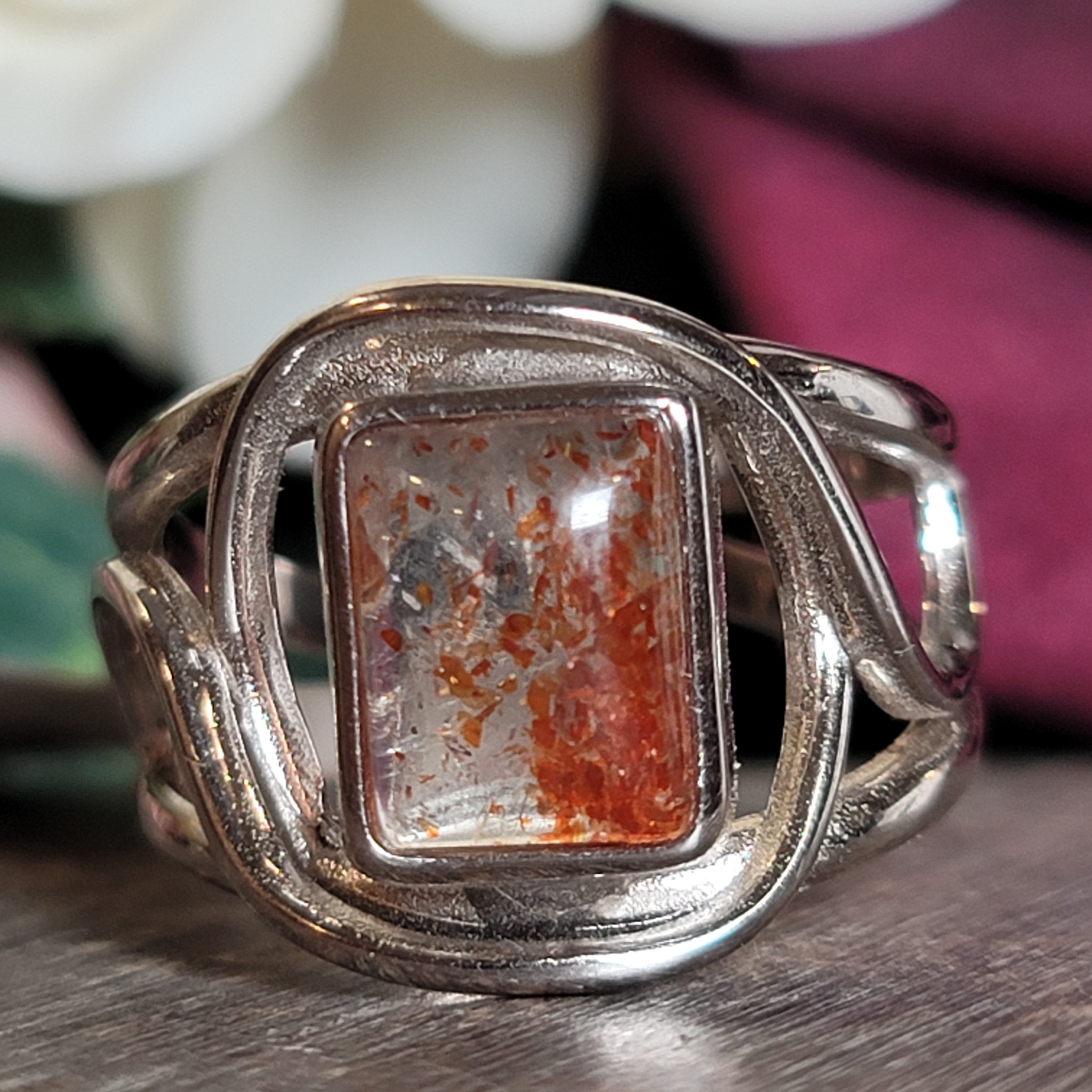 Sunstone Cuff Ring .925 Silver for Confidence and Strength