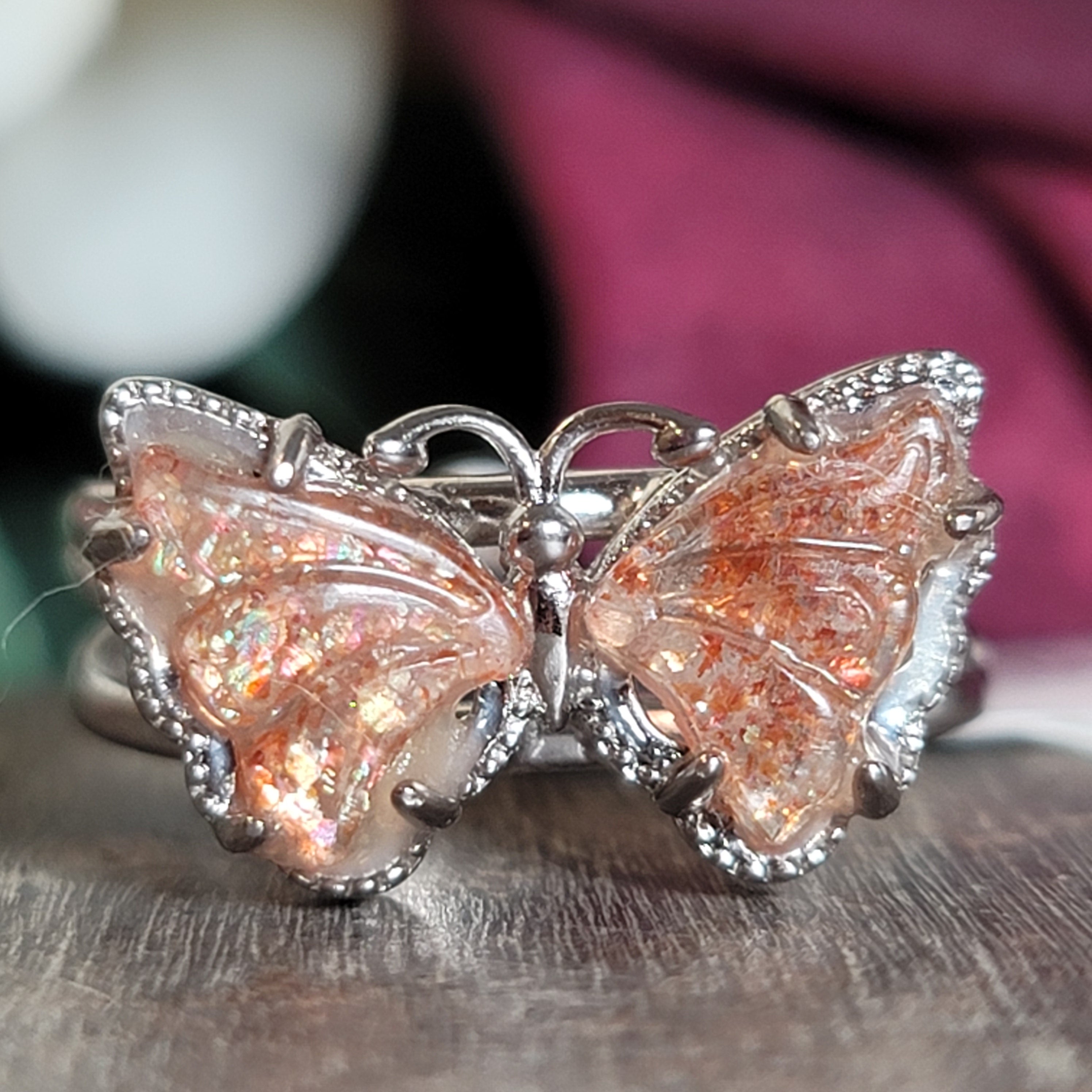 Sunstone Butterfly Cuff Ring .925 Silver for Confidence and Strength