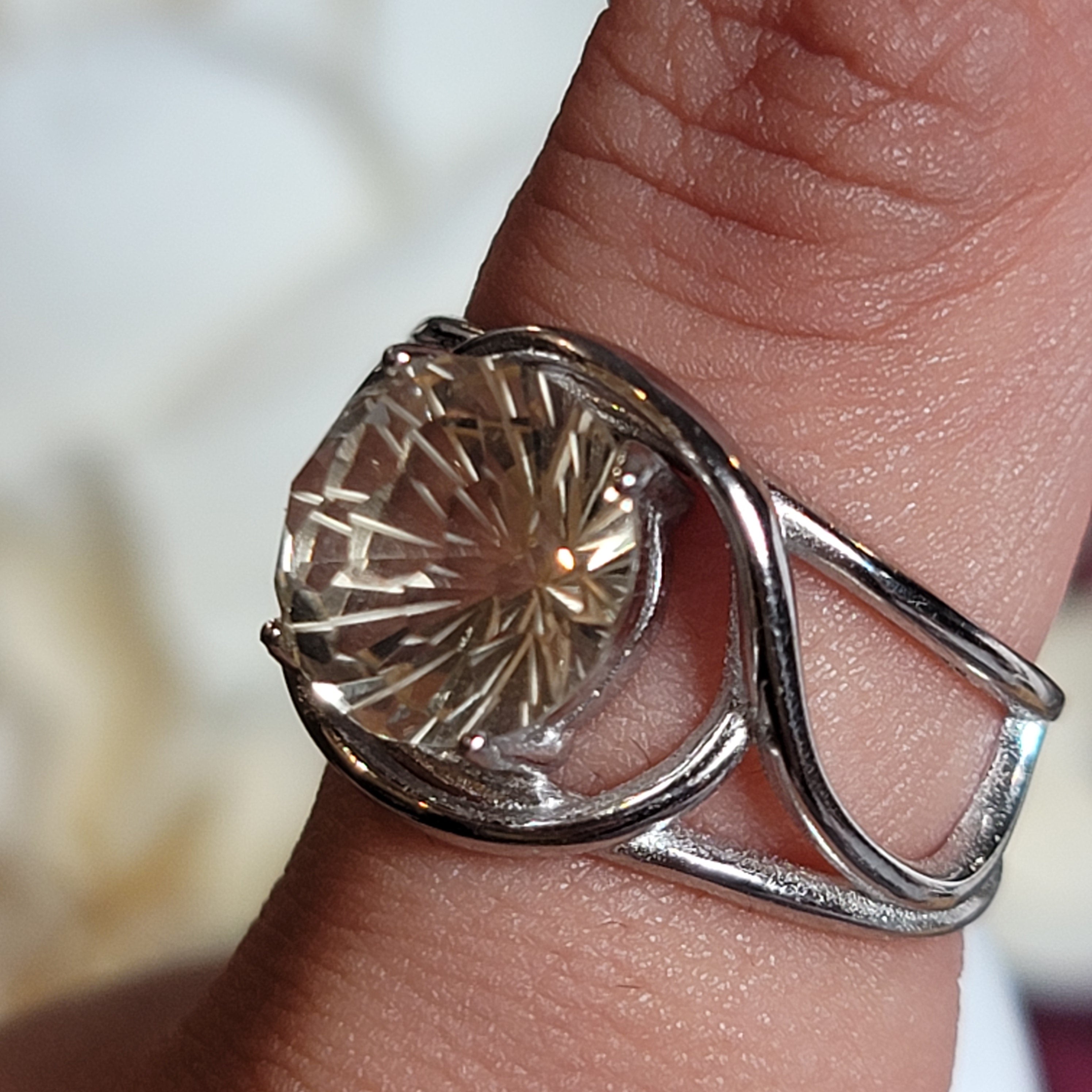 Citrine Adjustable Cuff Ring .925 Silver for Abundance, Good Luck and Positivity