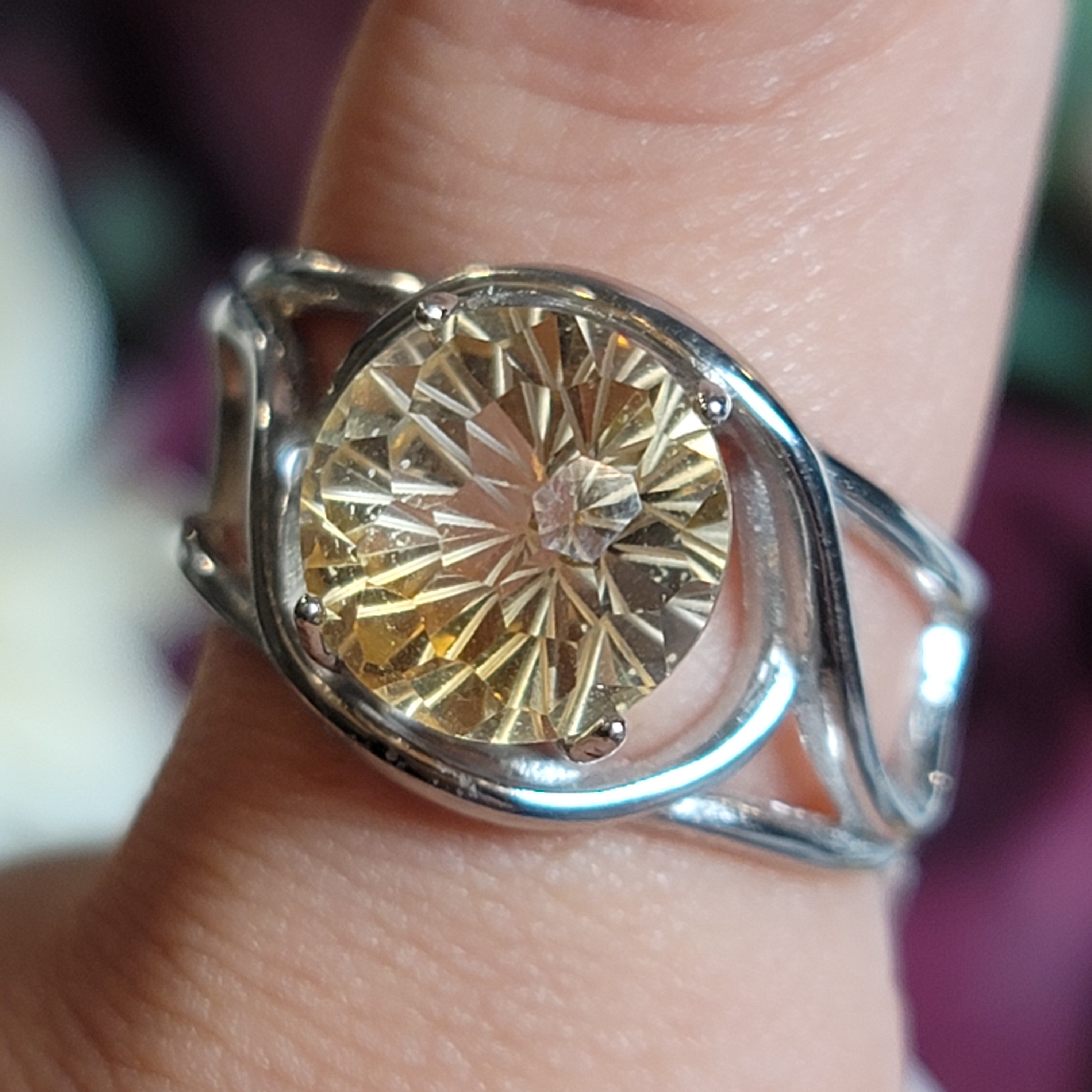 Citrine Adjustable Cuff Ring .925 Silver for Abundance, Good Luck and Positivity