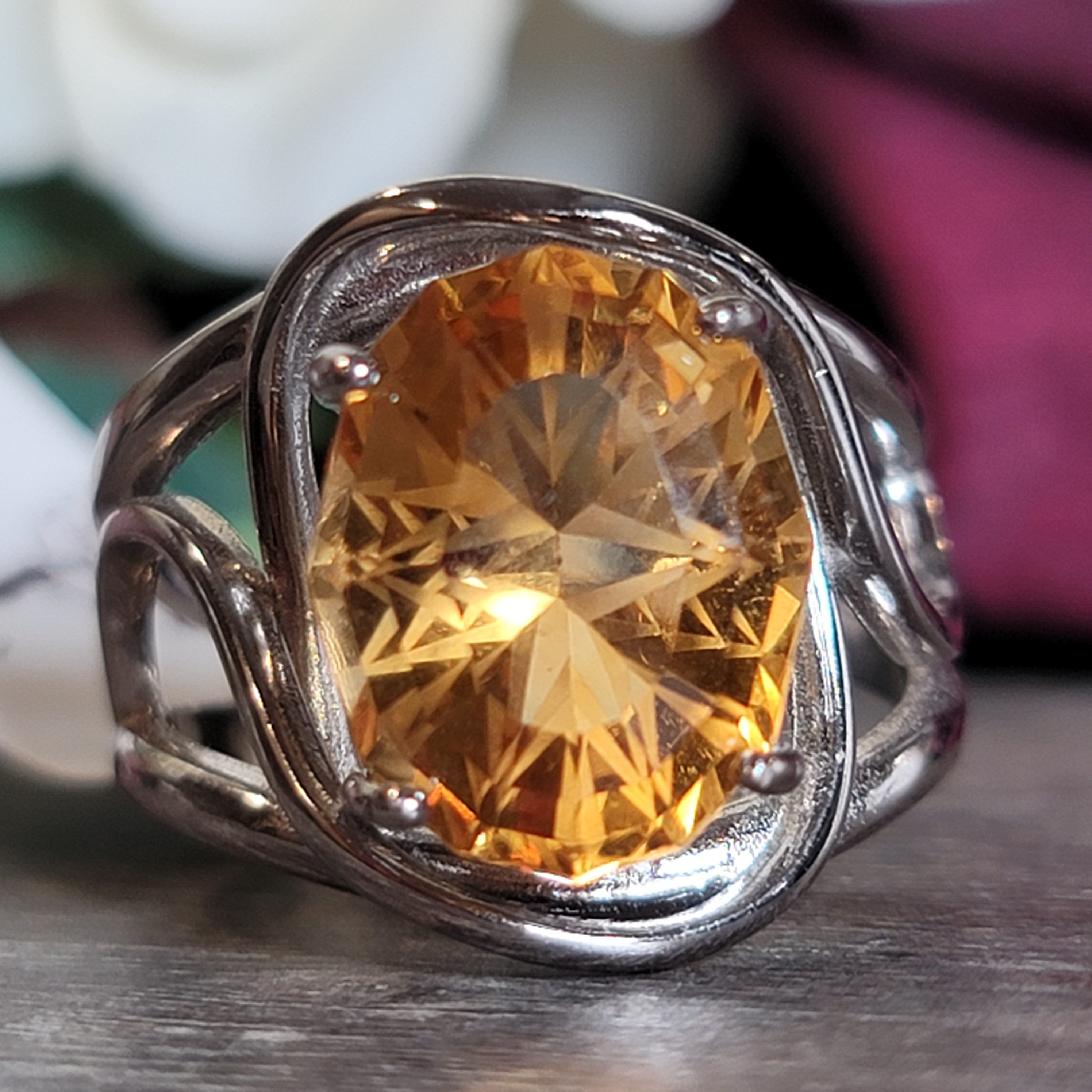 Citrine Adjustable Finger Cuff Ring .925 Silver for Abundance, Good Luck and Positivity