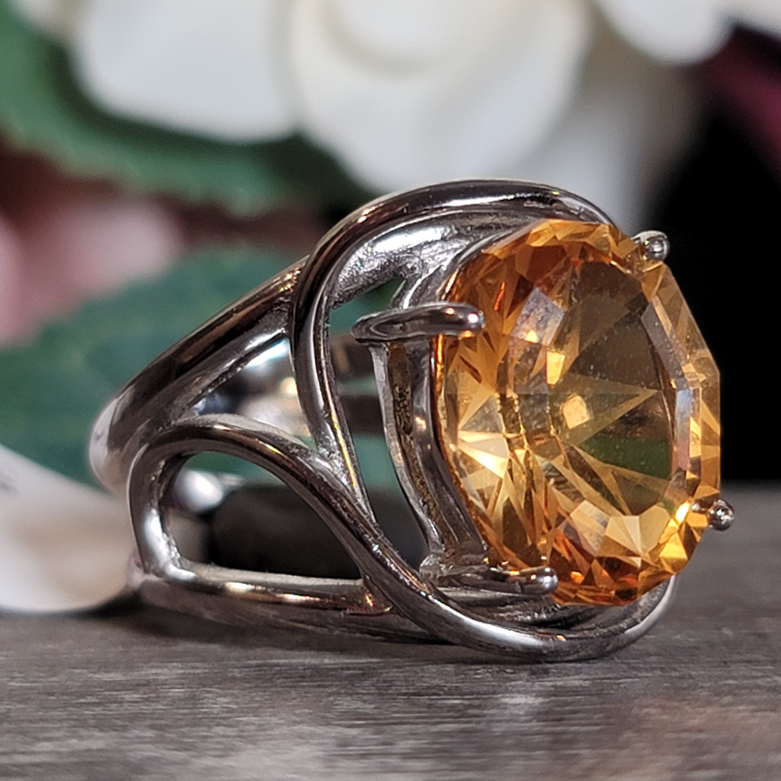 Citrine Adjustable Finger Cuff Ring .925 Silver for Abundance, Good Luck and Positivity