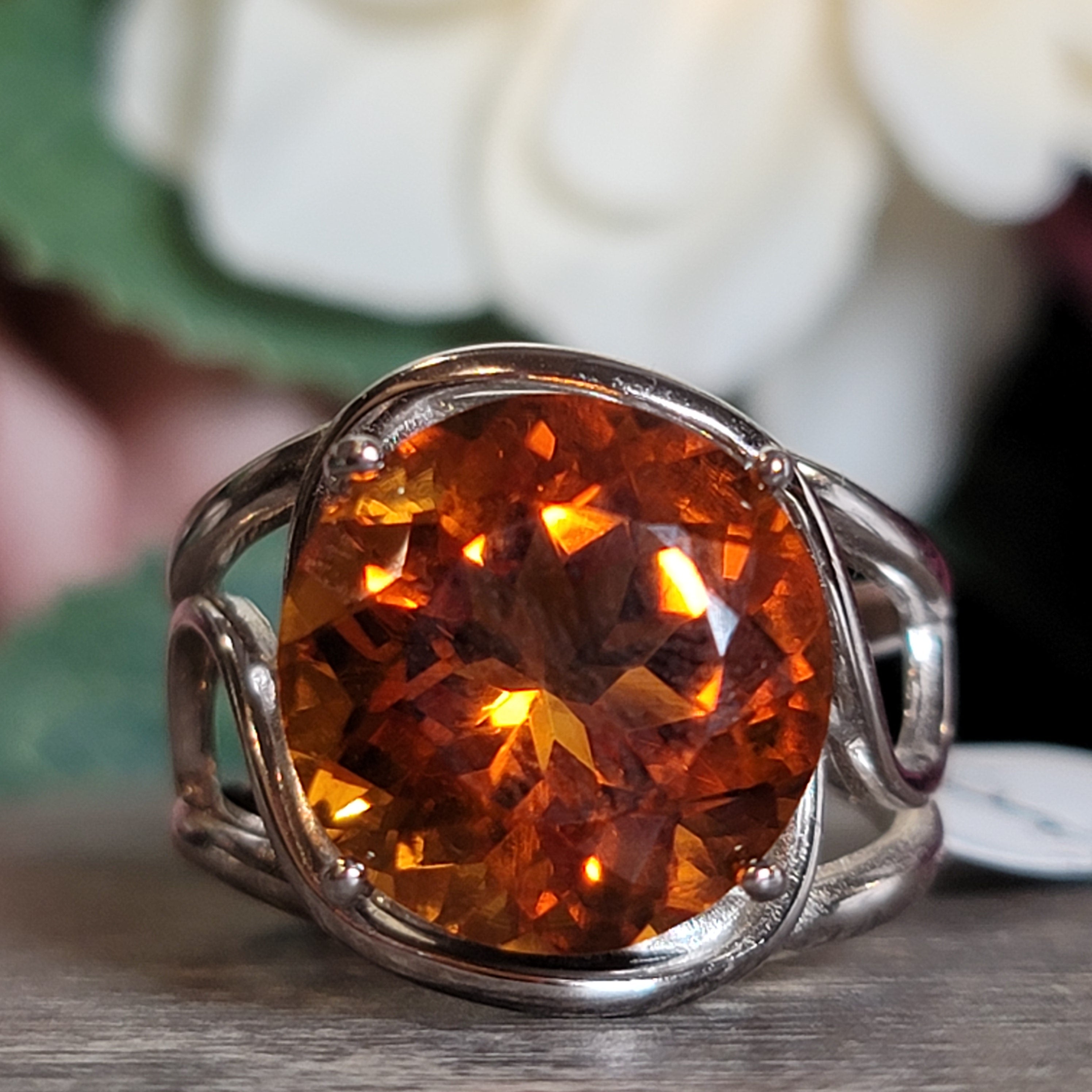 Madeira Citrine Adjustable Cuff Ring .925 Silver for Abundance, Good Luck and Positivity