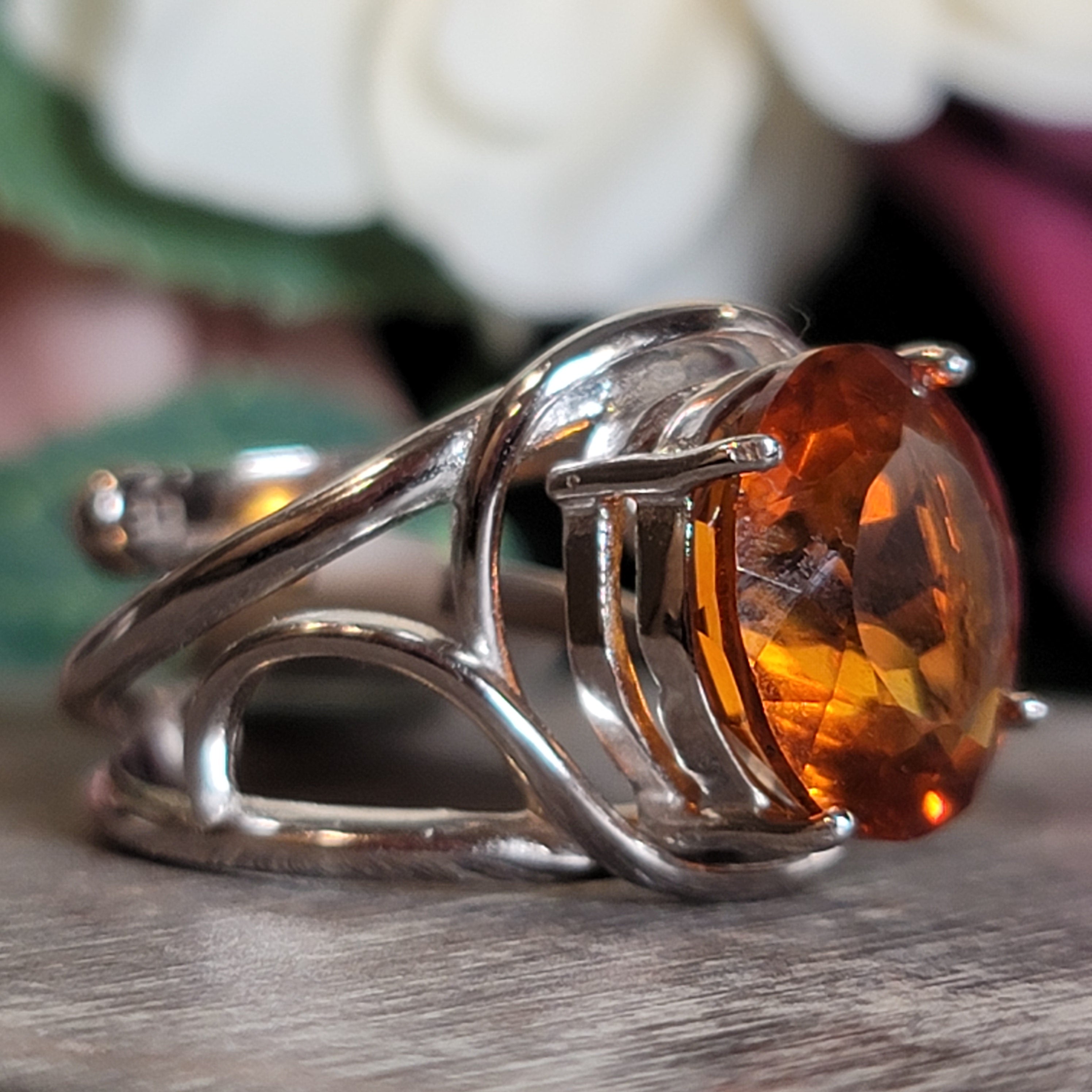 Madeira Citrine Adjustable Cuff Ring .925 Silver for Abundance, Good Luck and Positivity