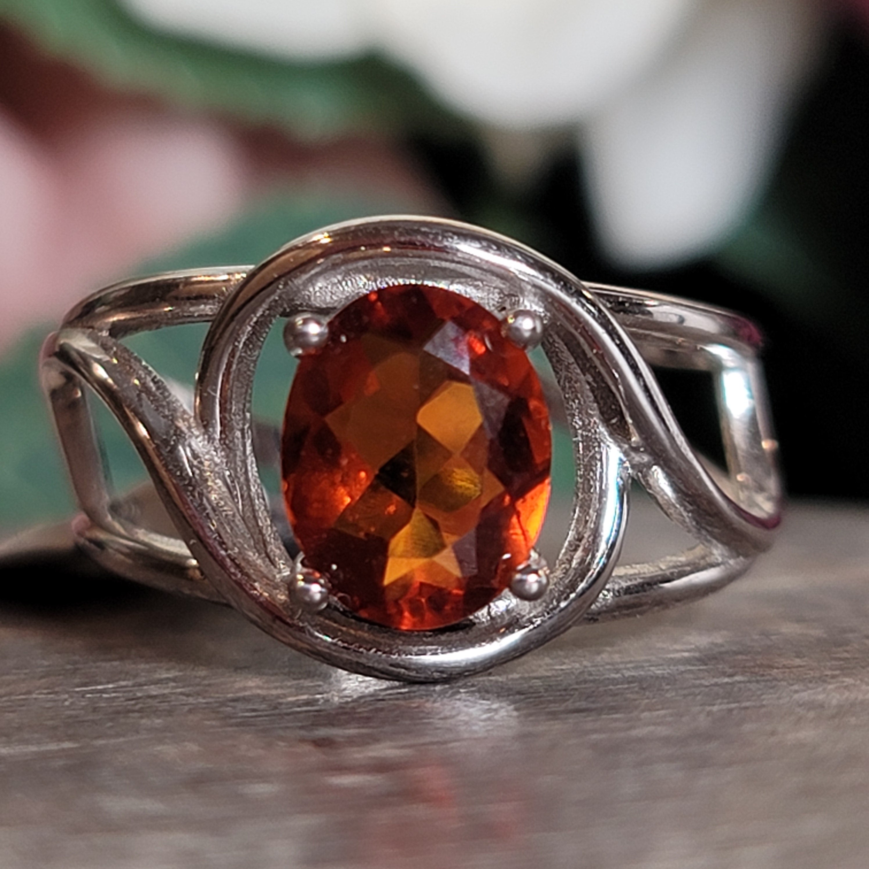 Madeira Citrine Adjustable Cuff Ring .925 Silver for Abundance, Good Luck and Positivity