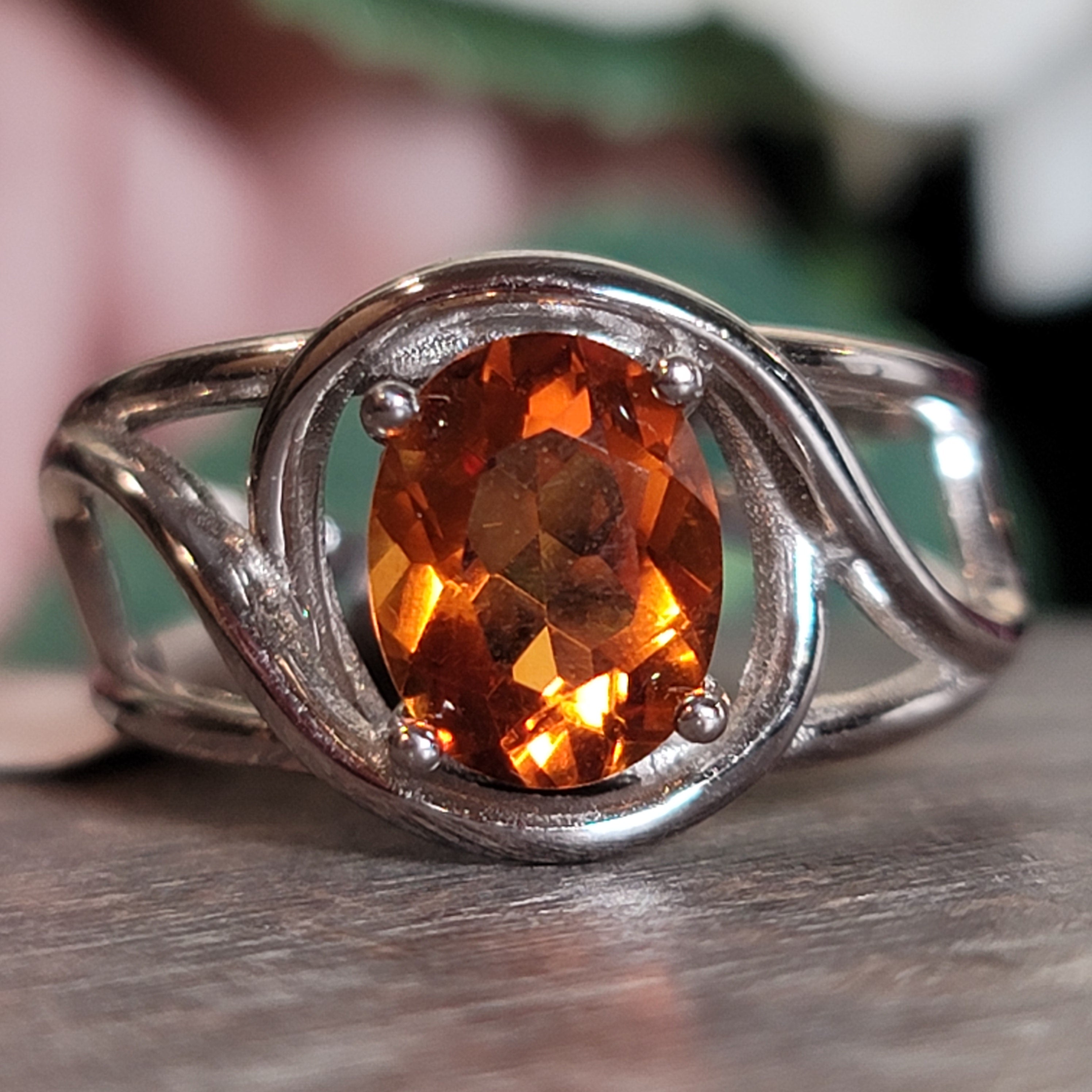 Madeira Citrine Adjustable Cuff Ring .925 Silver for Abundance, Good Luck and Positivity