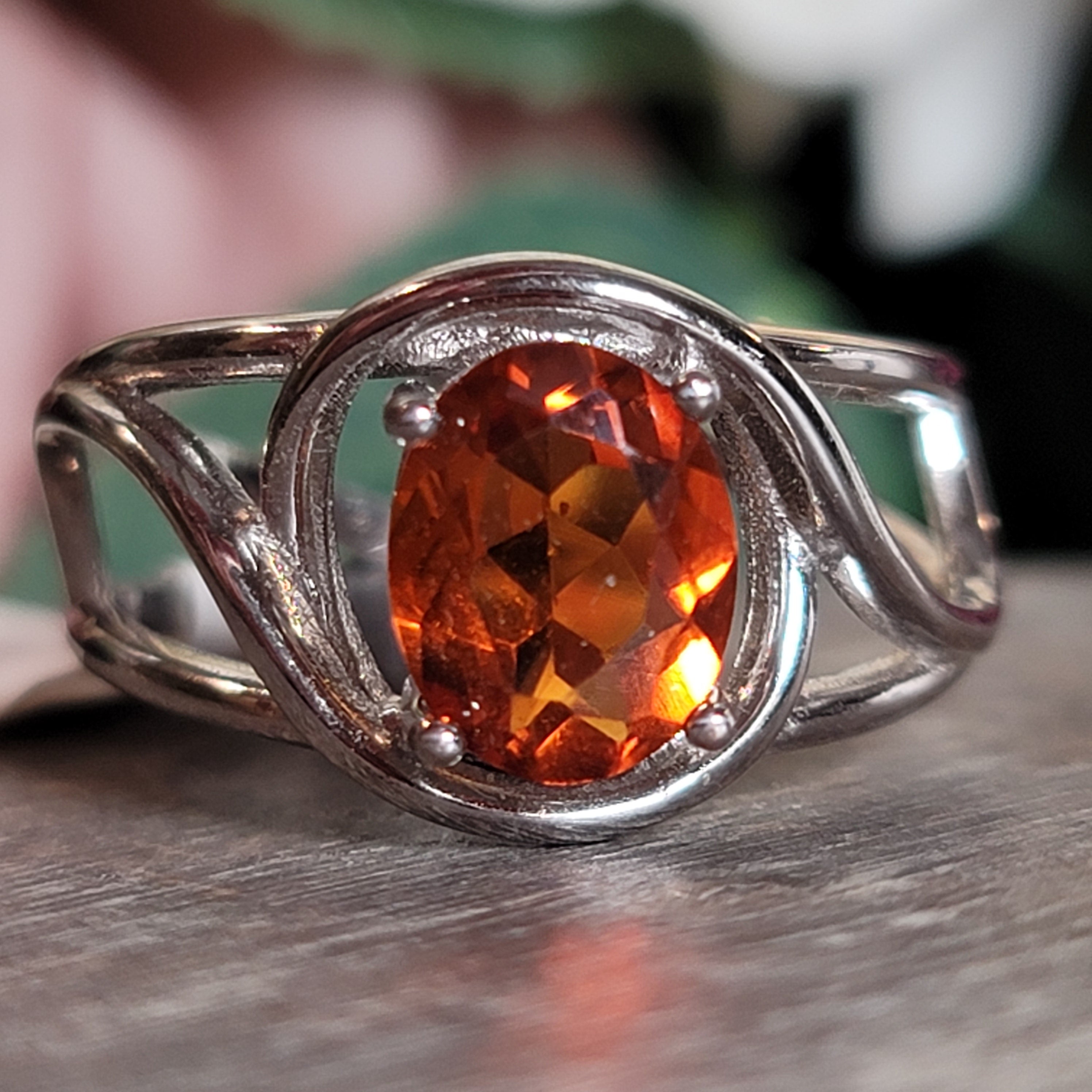 Madeira Citrine Adjustable Cuff Ring .925 Silver for Abundance, Good Luck and Positivity