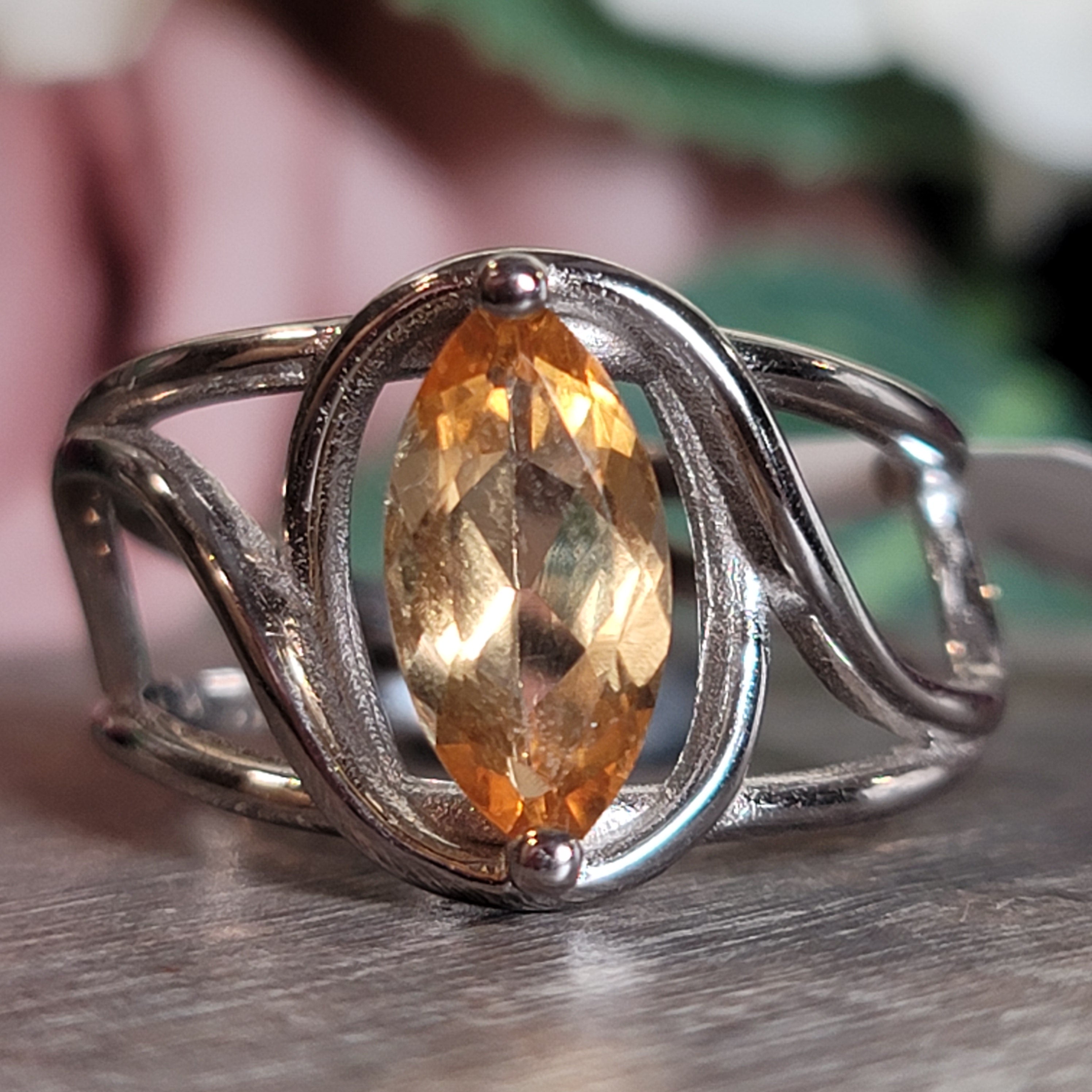 Citrine Adjustable Cuff Ring .925 Silver for Abundance, Good Luck and Positivity