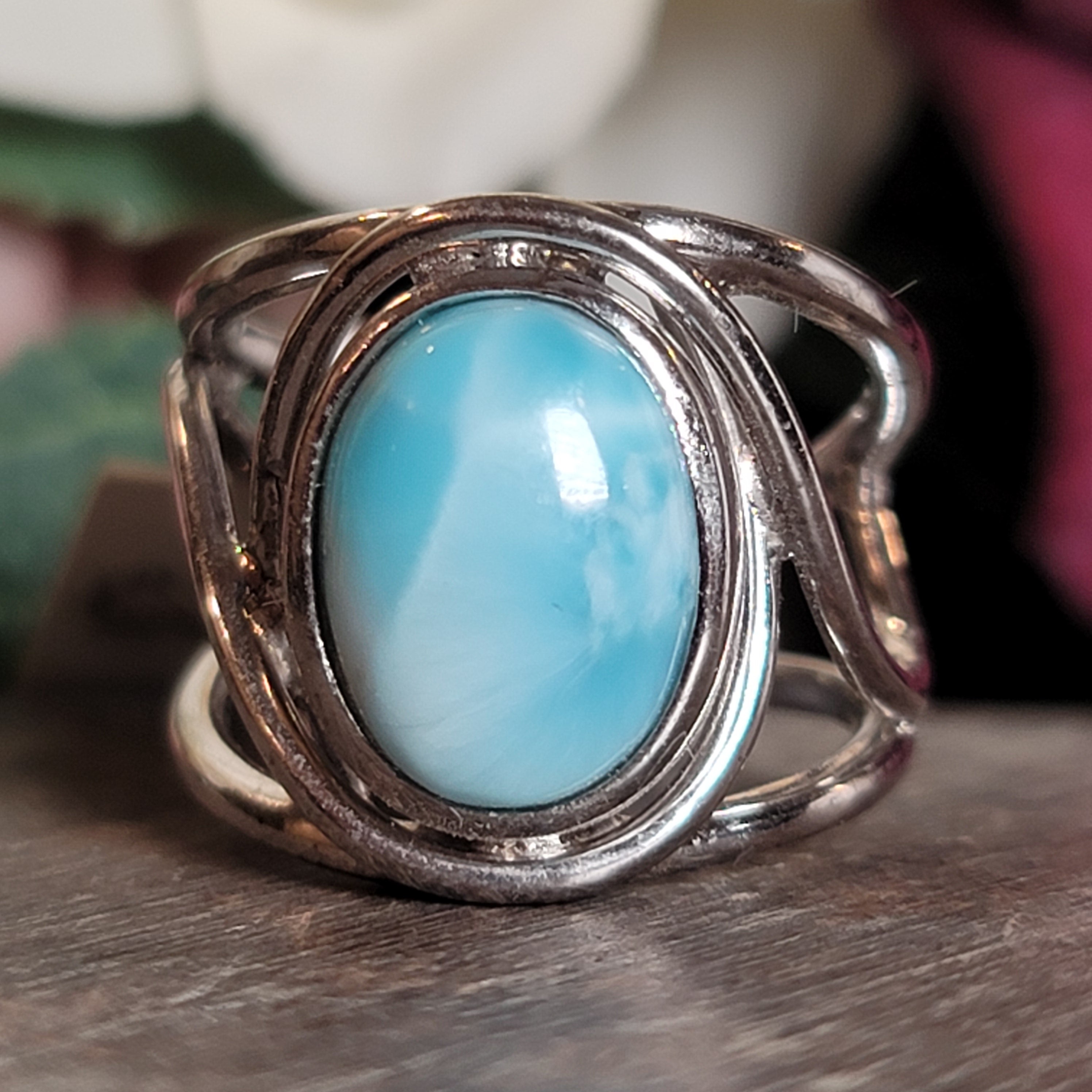 Larimar Cuff Ring .925 Silver for Peace and Tranquility