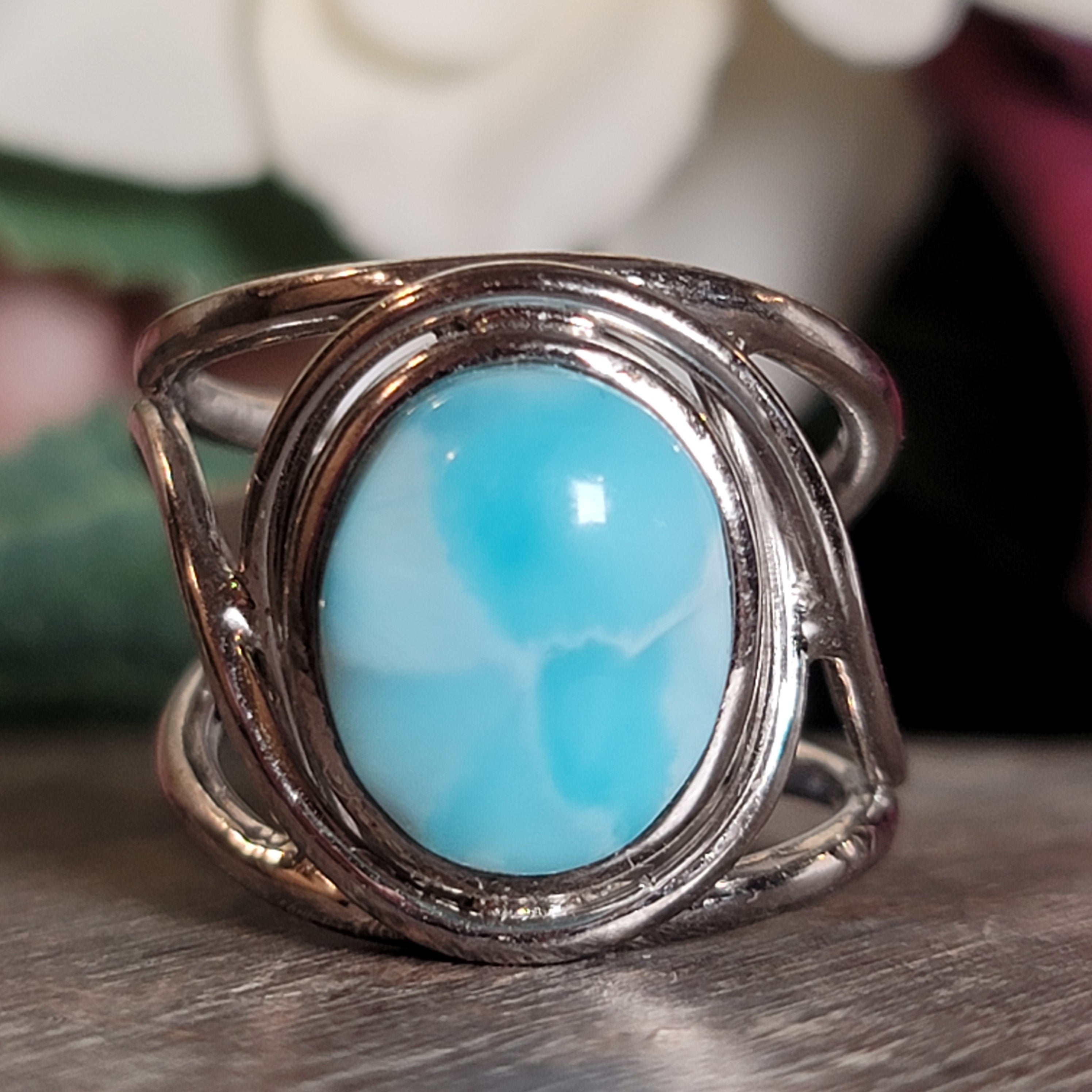 Larimar Cuff Ring .925 Silver for Peace and Tranquility