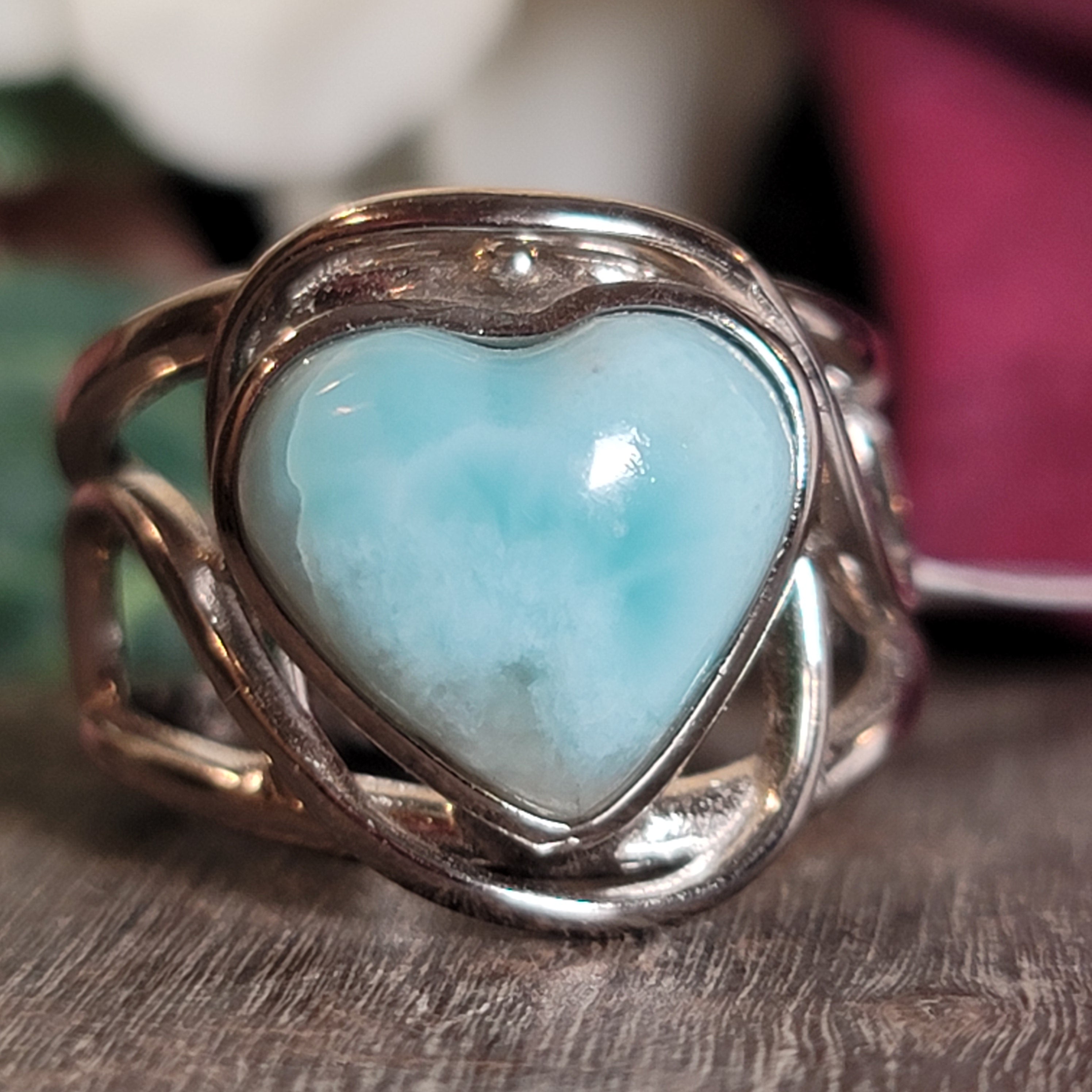 Larimar Heart Cuff Ring .925 Silver for Peace and Tranquility