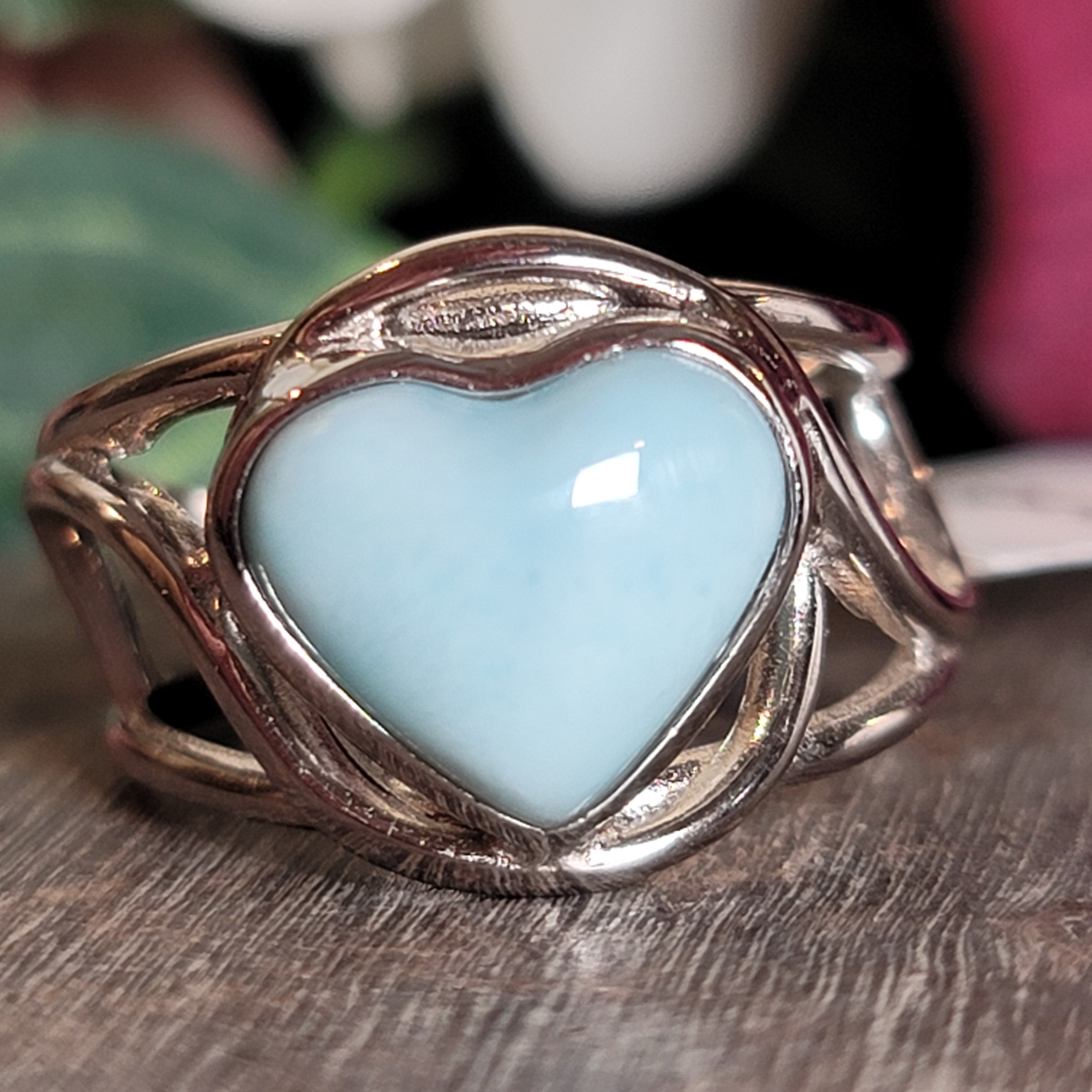 Larimar Heart Cuff Ring .925 Silver for Peace and Tranquility