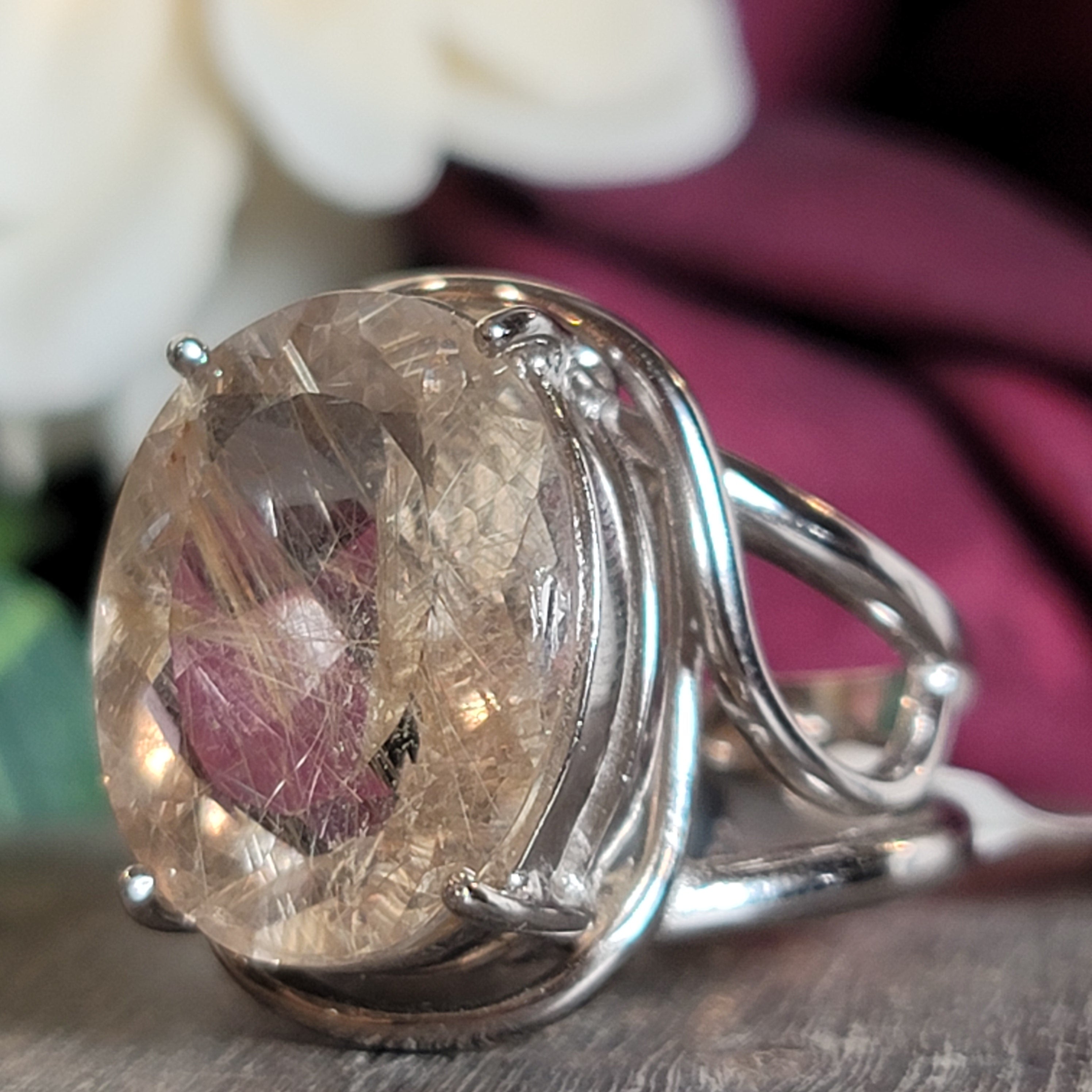 Gold Rutile Cuff Ring .925 Silver for Insight, Meditation & Shamanic Journey