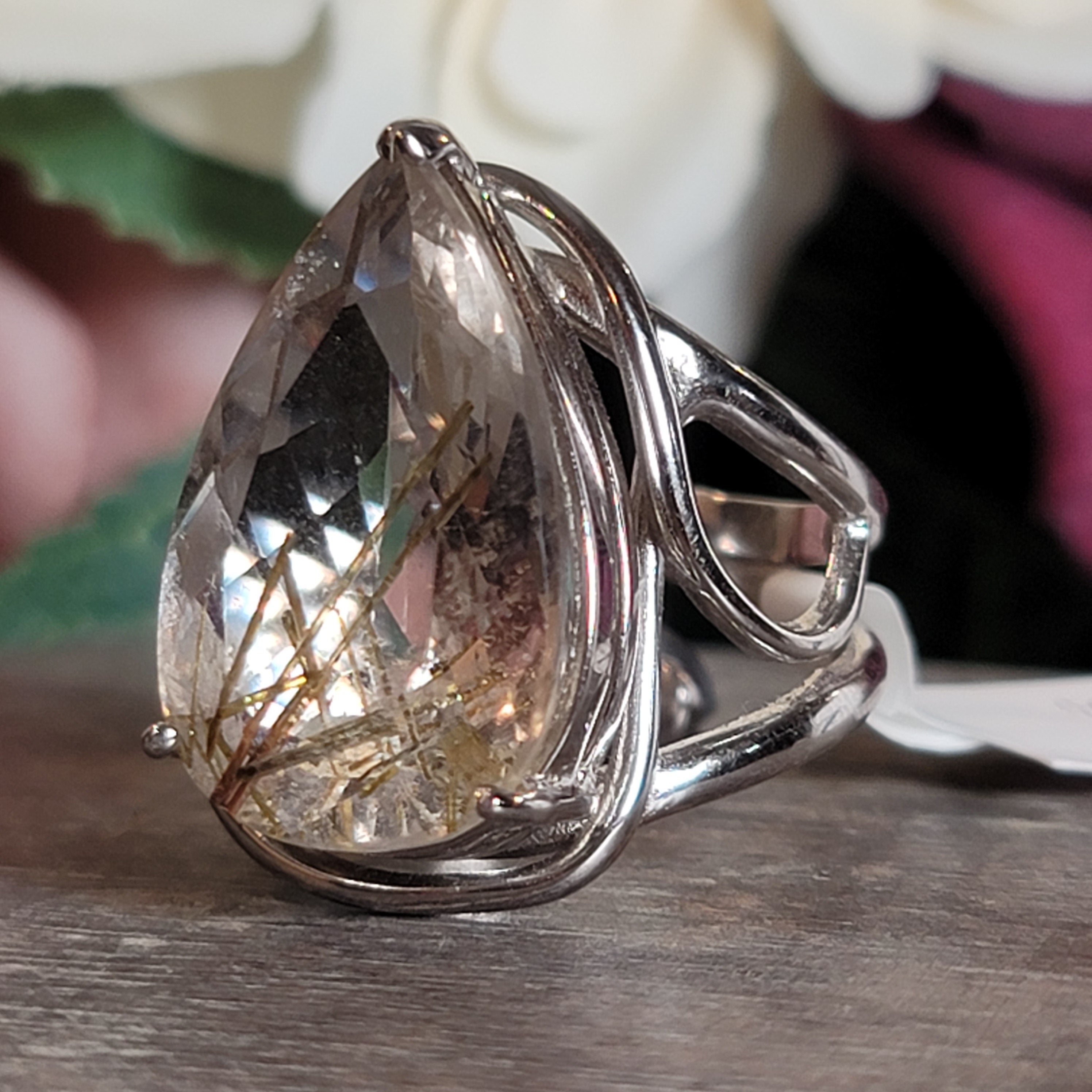 Gold Rutile Cuff Ring .925 Silver for Amplification and Protection