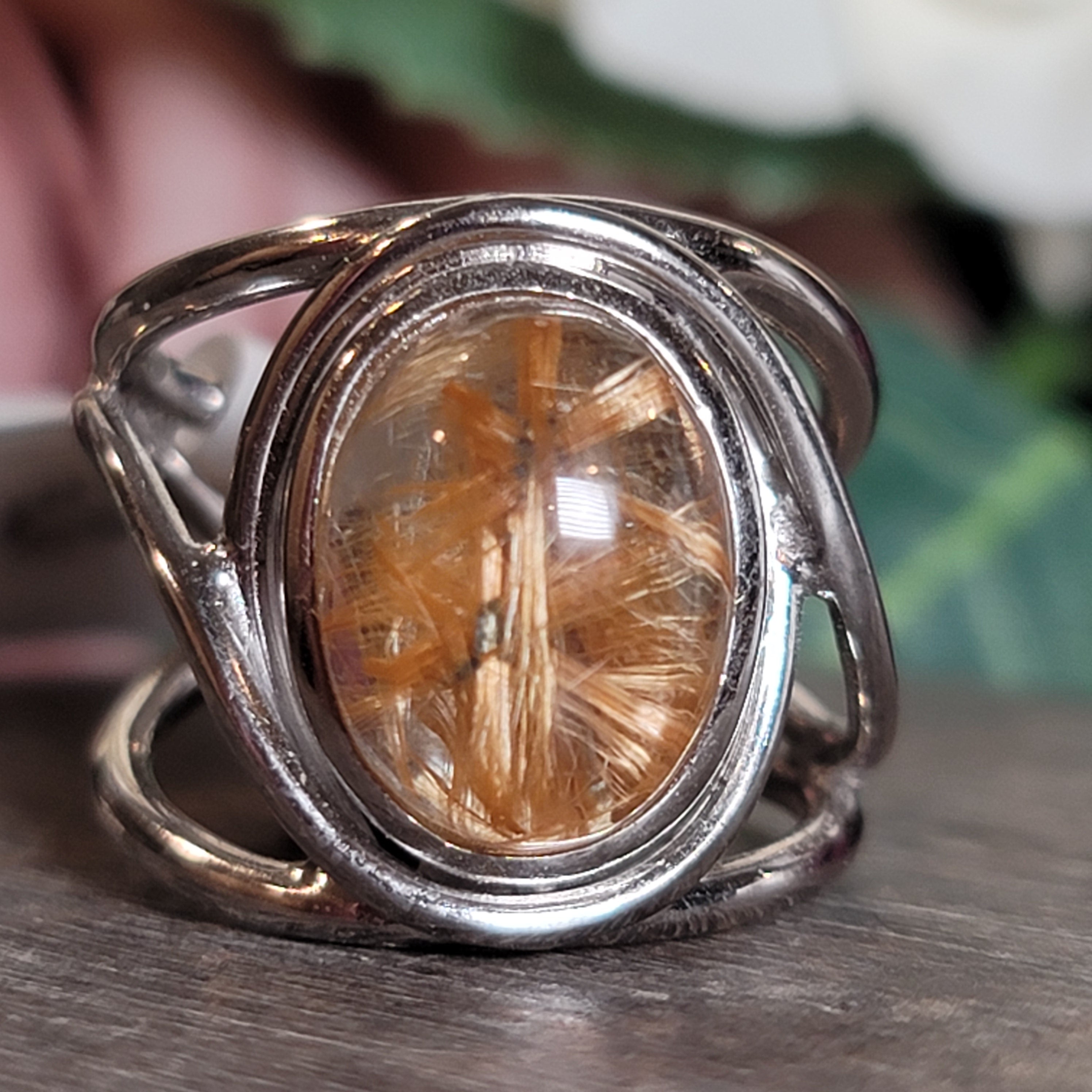 Star Rutile Cuff Ring .925 Silver for Accelerating Manifestations