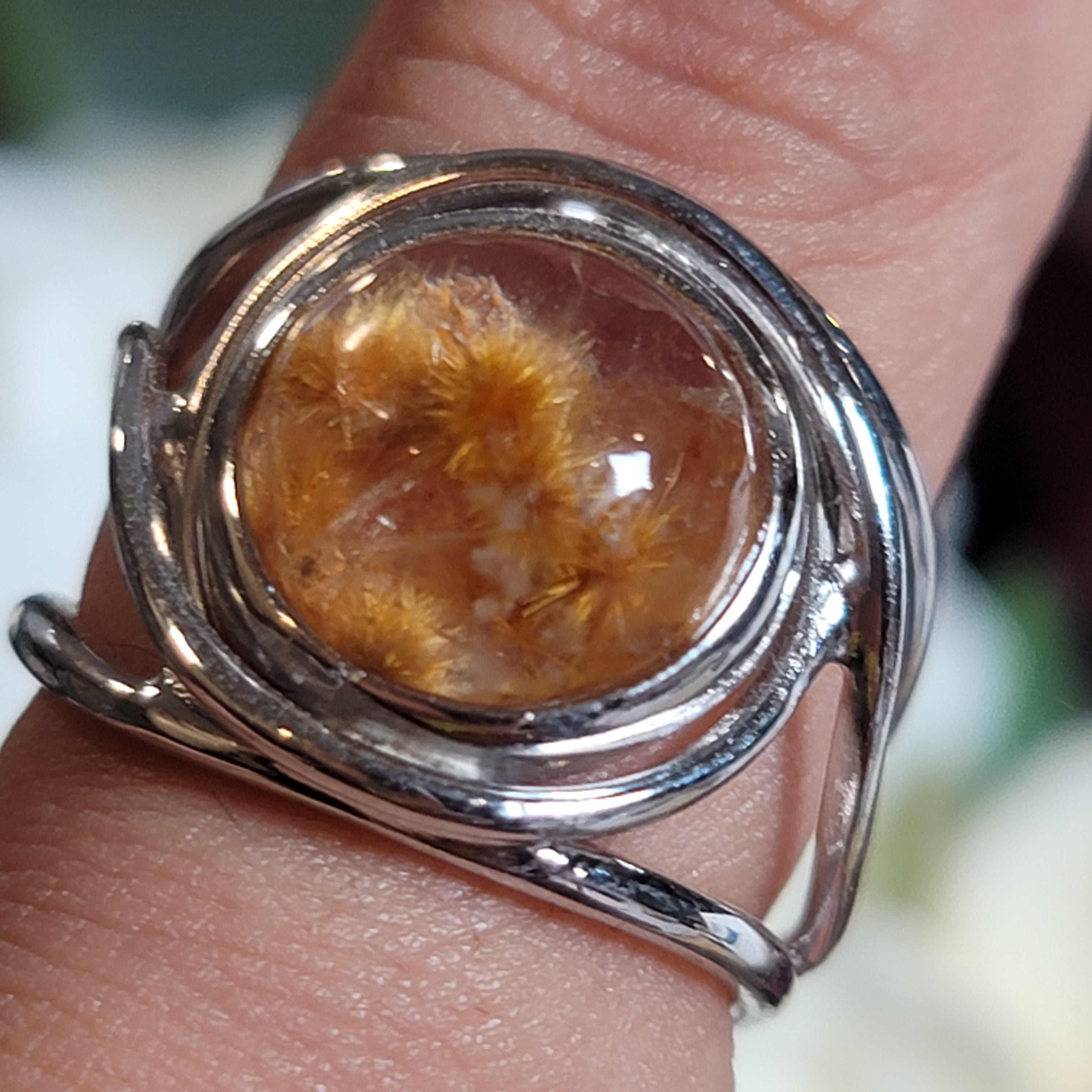 Garden Quartz with Gold Rutile Cuff Ring .925 Silver for Insight, Medi ...