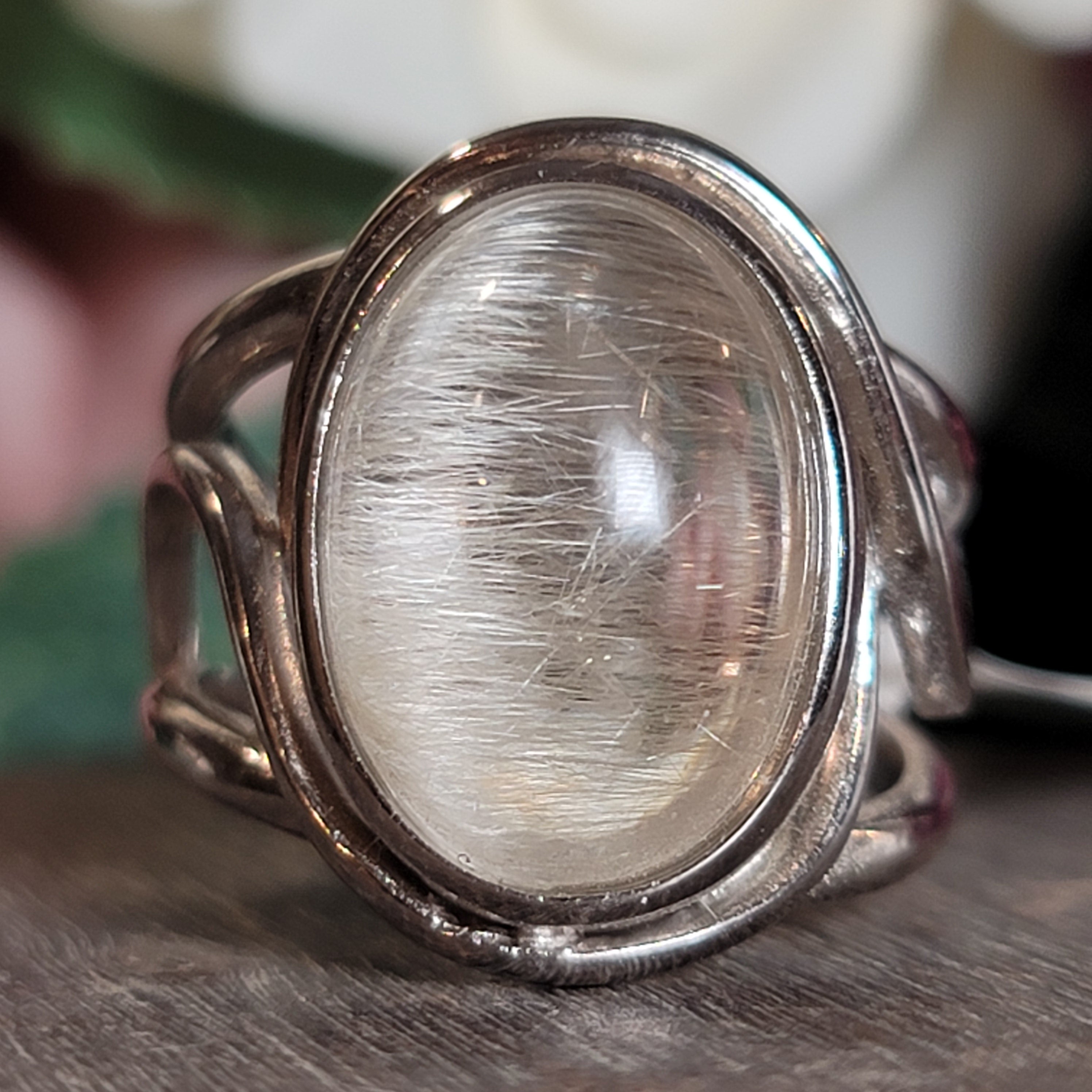 Gold Rutile Cuff Ring .925 Silver for Manifesting, Protection and Spiritual Awakening