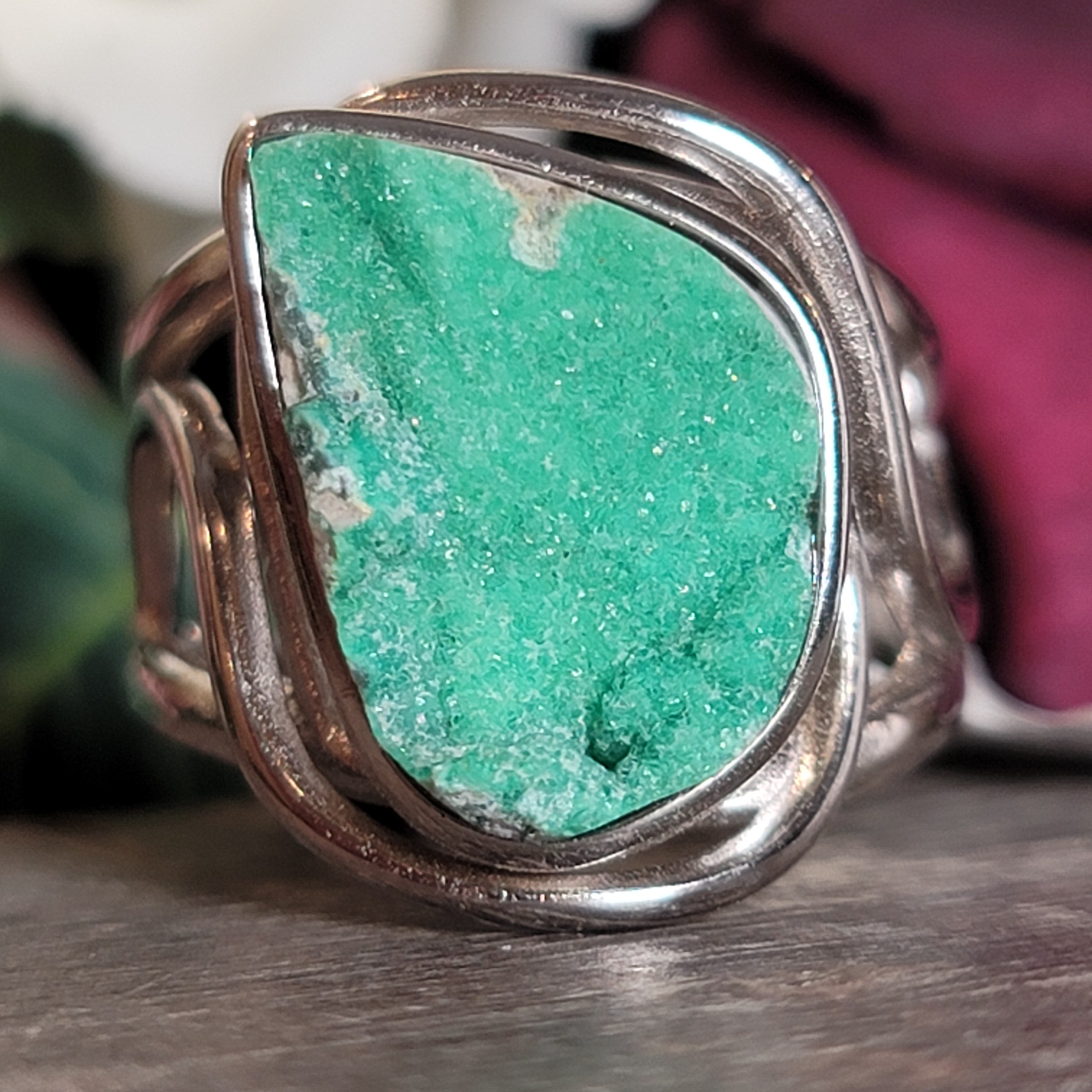 Druzy Variscite Adjustable Cuff Ring .925 Silver for Emotional Healing, Joy, Love and Prosperity