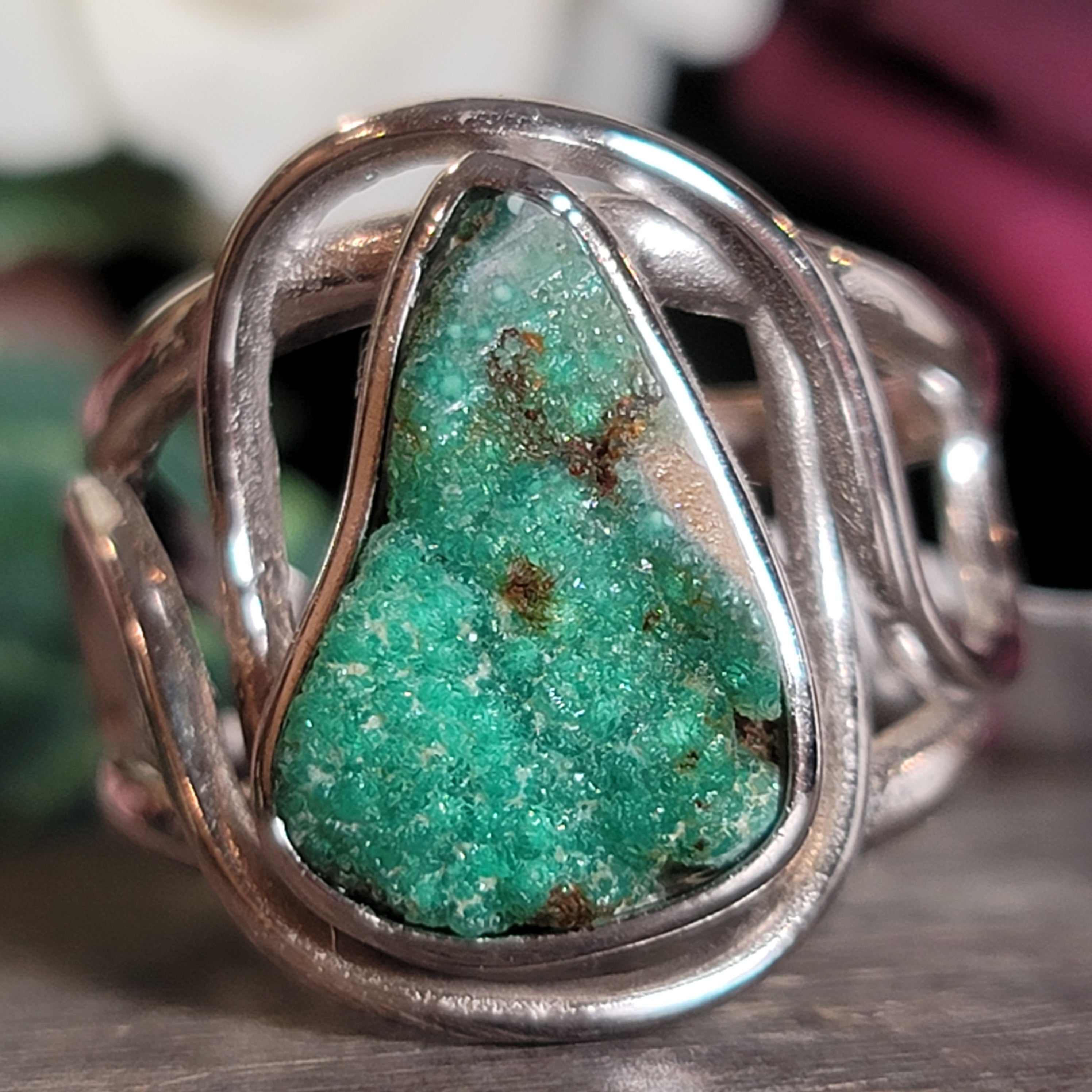 Druzy Variscite Adjustable Cuff Ring .925 Silver for Emotional Healing, Joy, Love and Prosperity