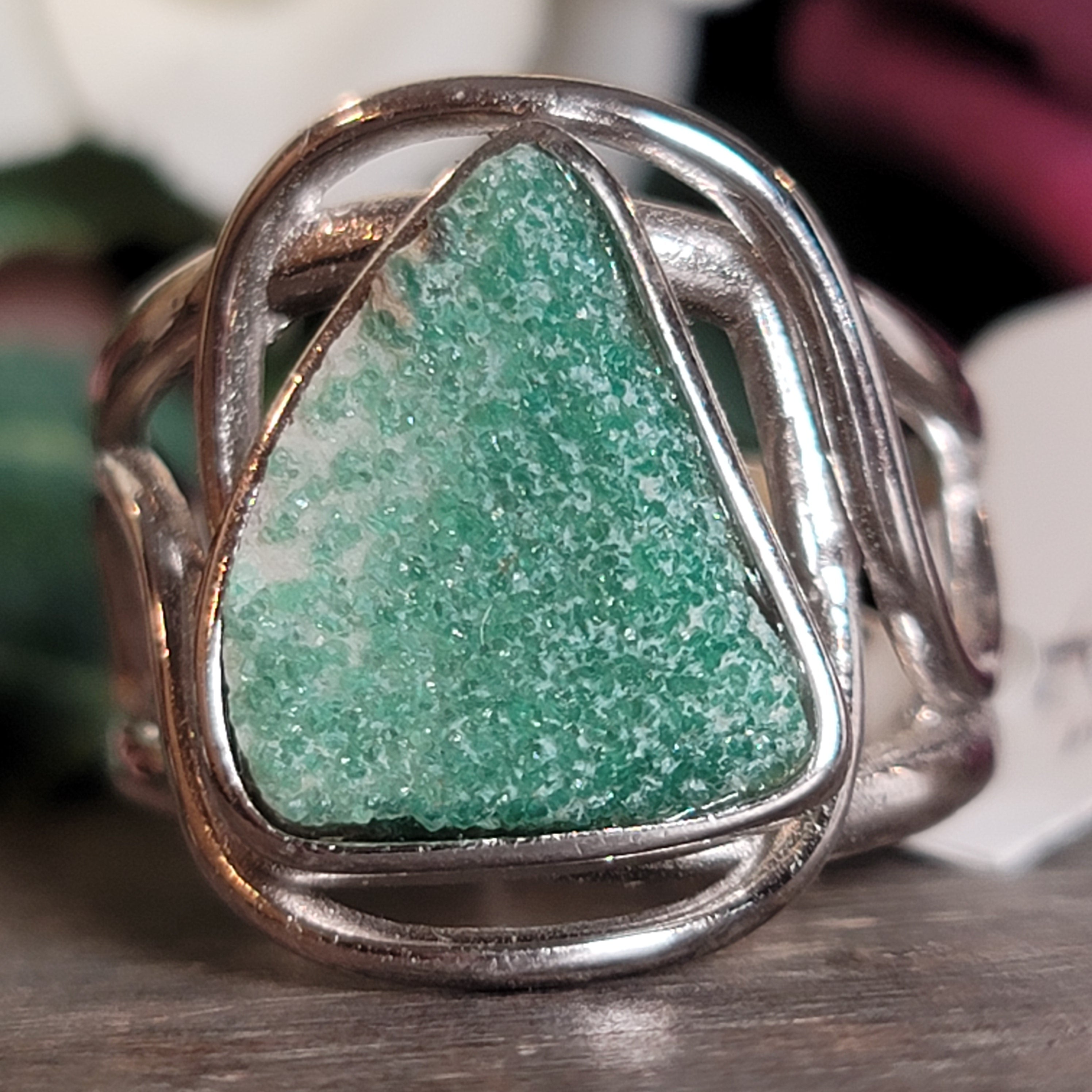 Druzy Variscite Adjustable Cuff Ring .925 Silver for Emotional Healing, Joy, Love and Prosperity