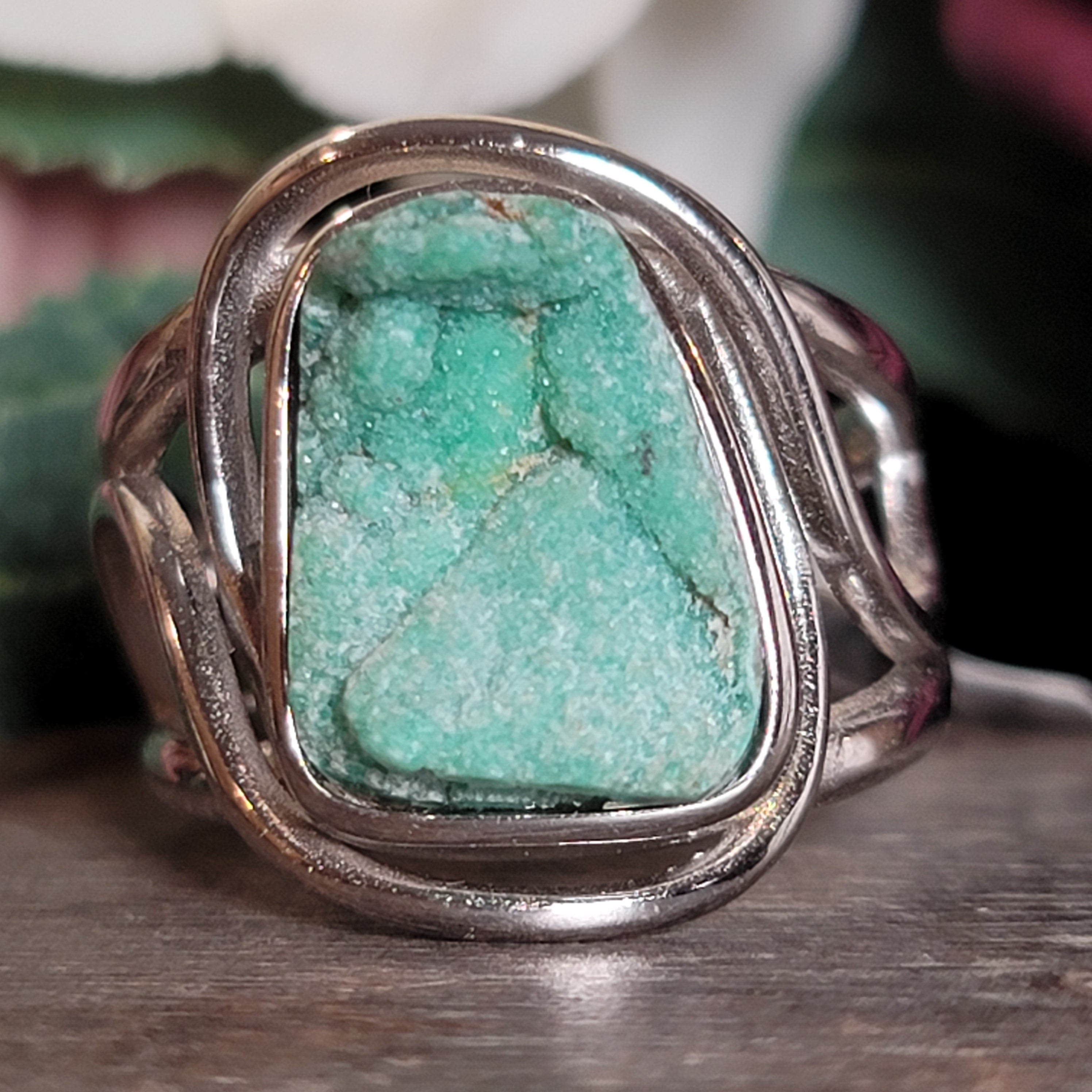 Druzy Variscite Adjustable Cuff Ring .925 Silver for Emotional Healing, Joy, Love and Prosperity