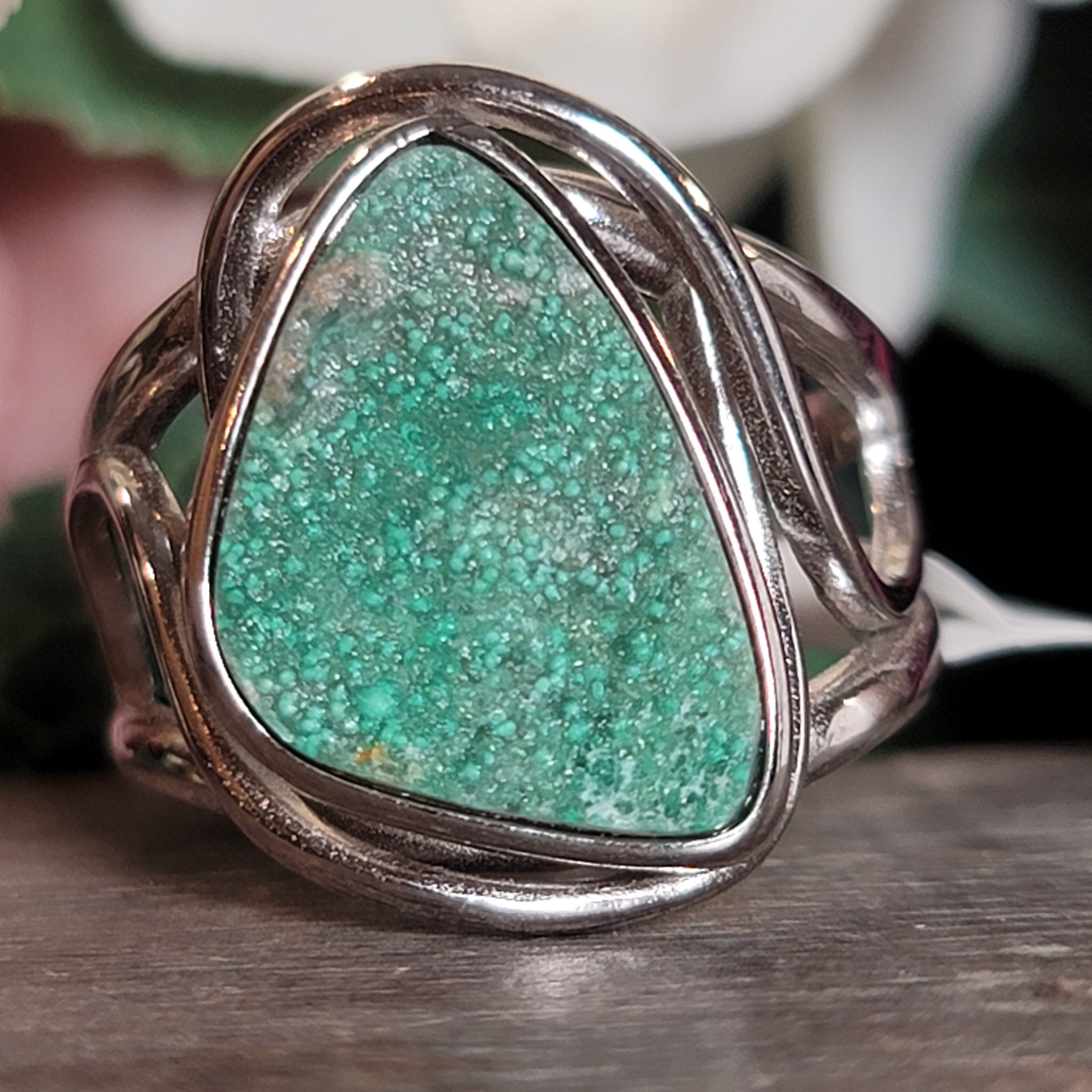 Druzy Variscite Adjustable Cuff Ring .925 Silver for Emotional Healing, Joy, Love and Prosperity