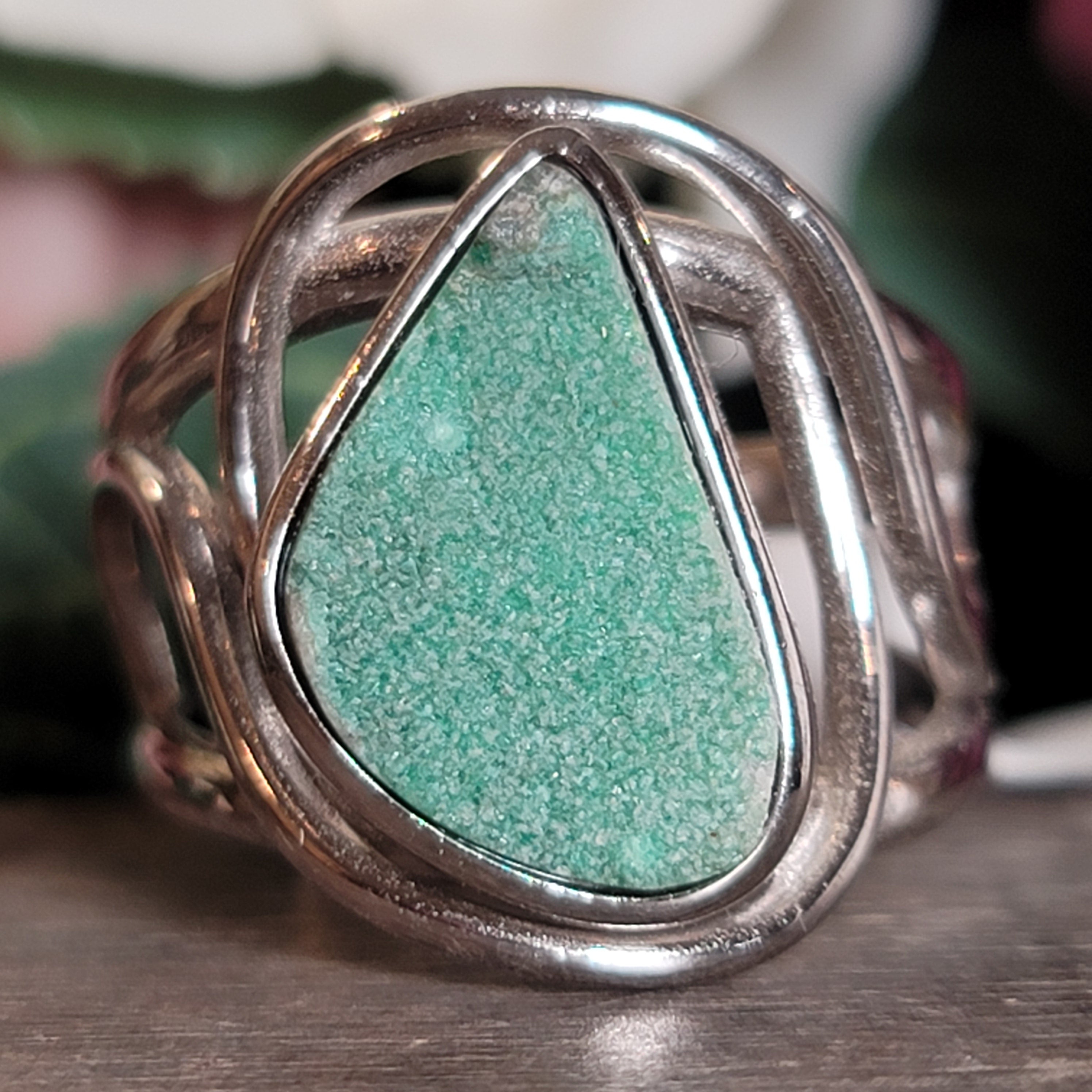 Druzy Variscite Adjustable Cuff Ring .925 Silver for Emotional Healing, Joy, Love and Prosperity