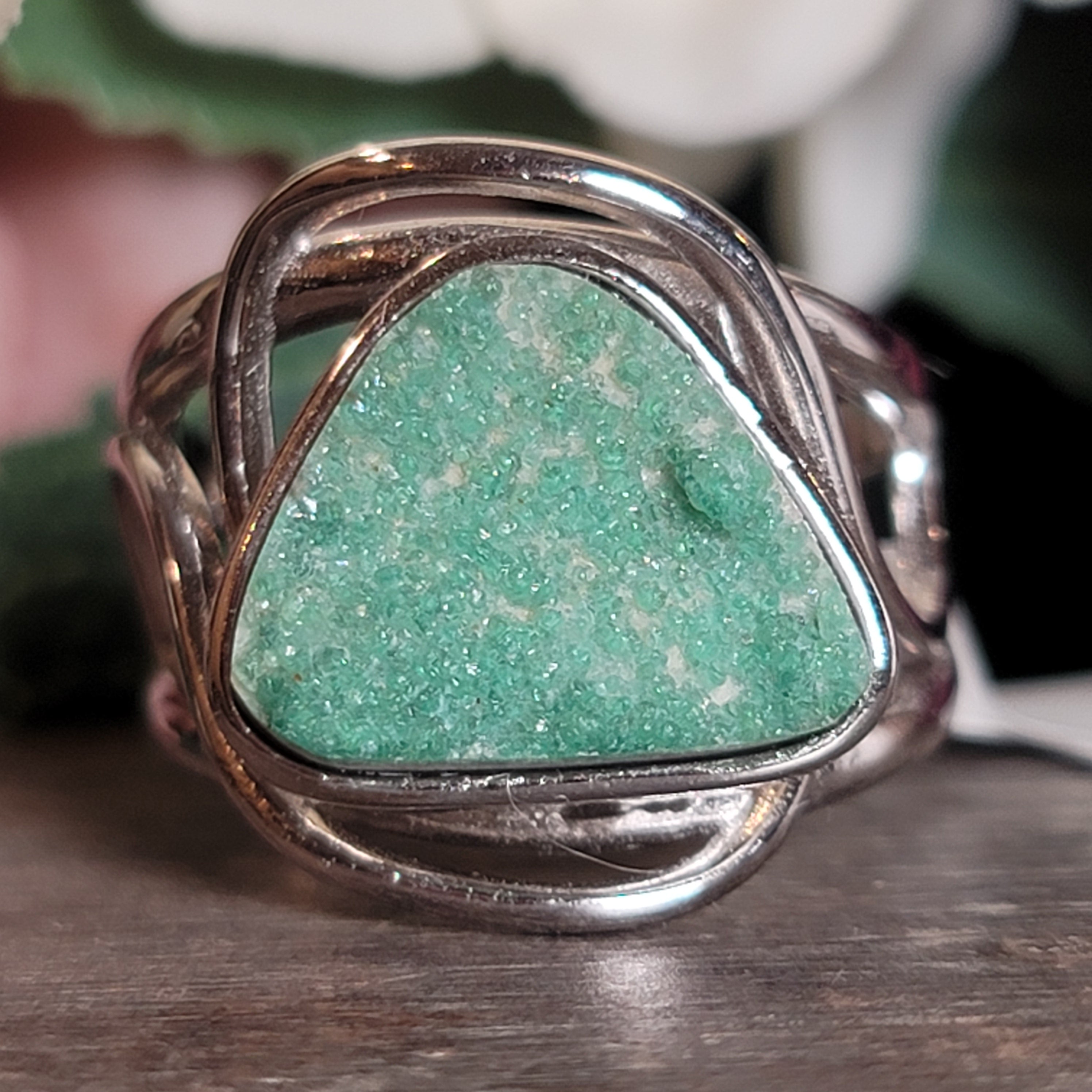 Druzy Variscite Adjustable Cuff Ring .925 Silver for Emotional Healing, Joy, Love and Prosperity