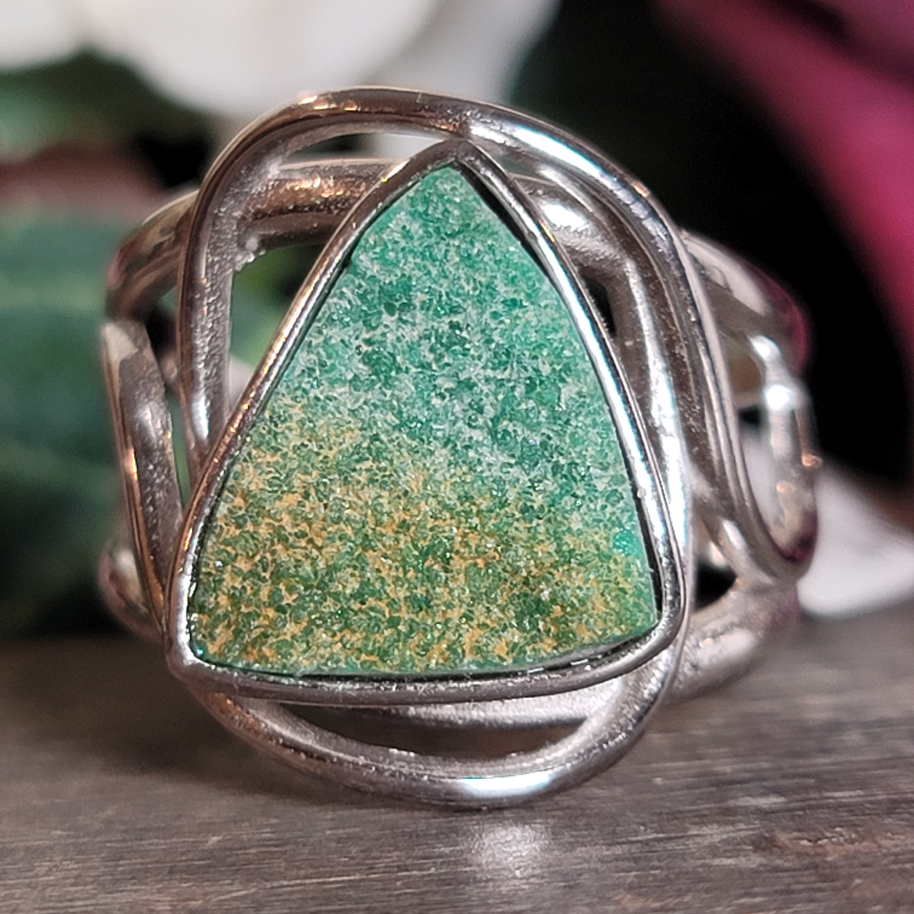 Druzy Variscite Adjustable Cuff Ring .925 Silver for Emotional Healing, Joy, Love and Prosperity