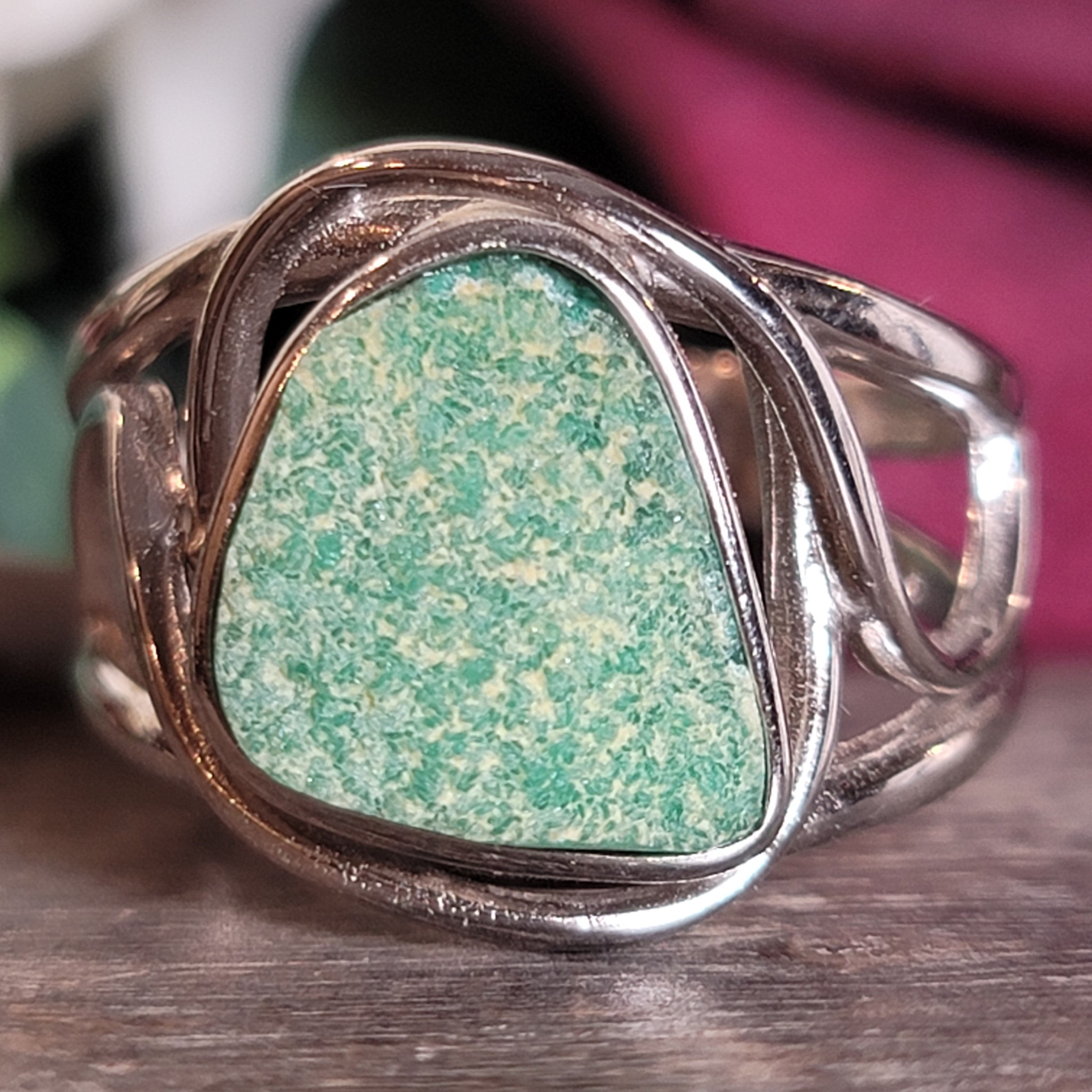 Druzy Variscite Adjustable Cuff Ring .925 Silver for Emotional Healing, Joy, Love and Prosperity