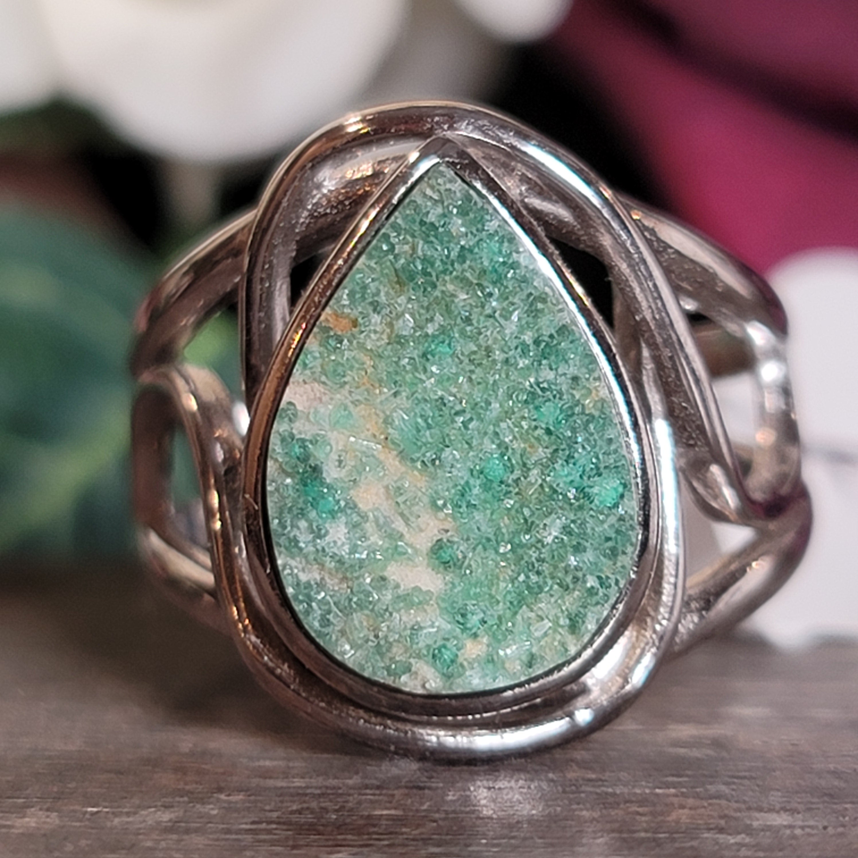 Druzy Variscite Adjustable Cuff Ring .925 Silver for Emotional Healing, Joy, Love and Prosperity