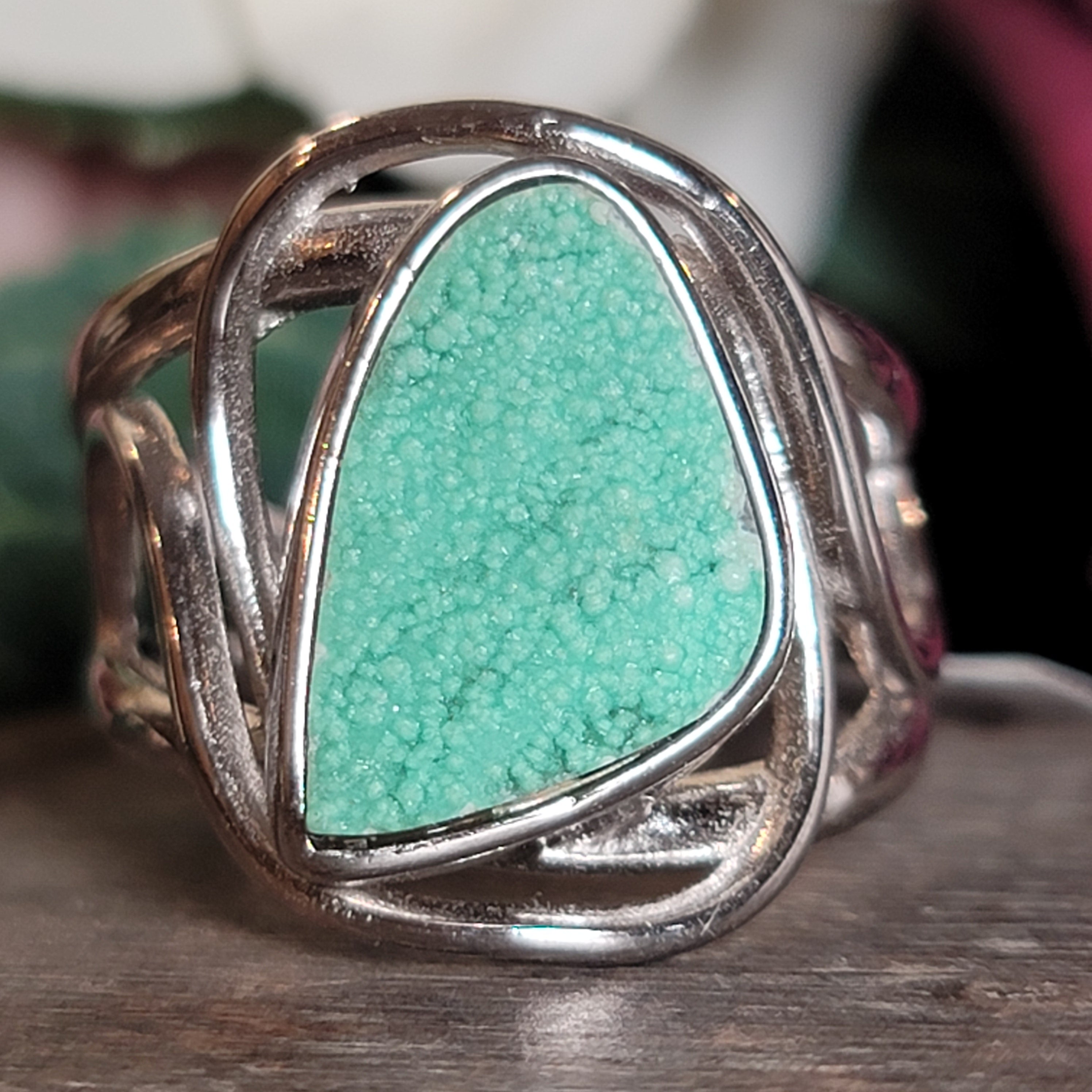 Druzy Variscite Adjustable Cuff Ring .925 Silver for Emotional Healing, Joy, Love and Prosperity