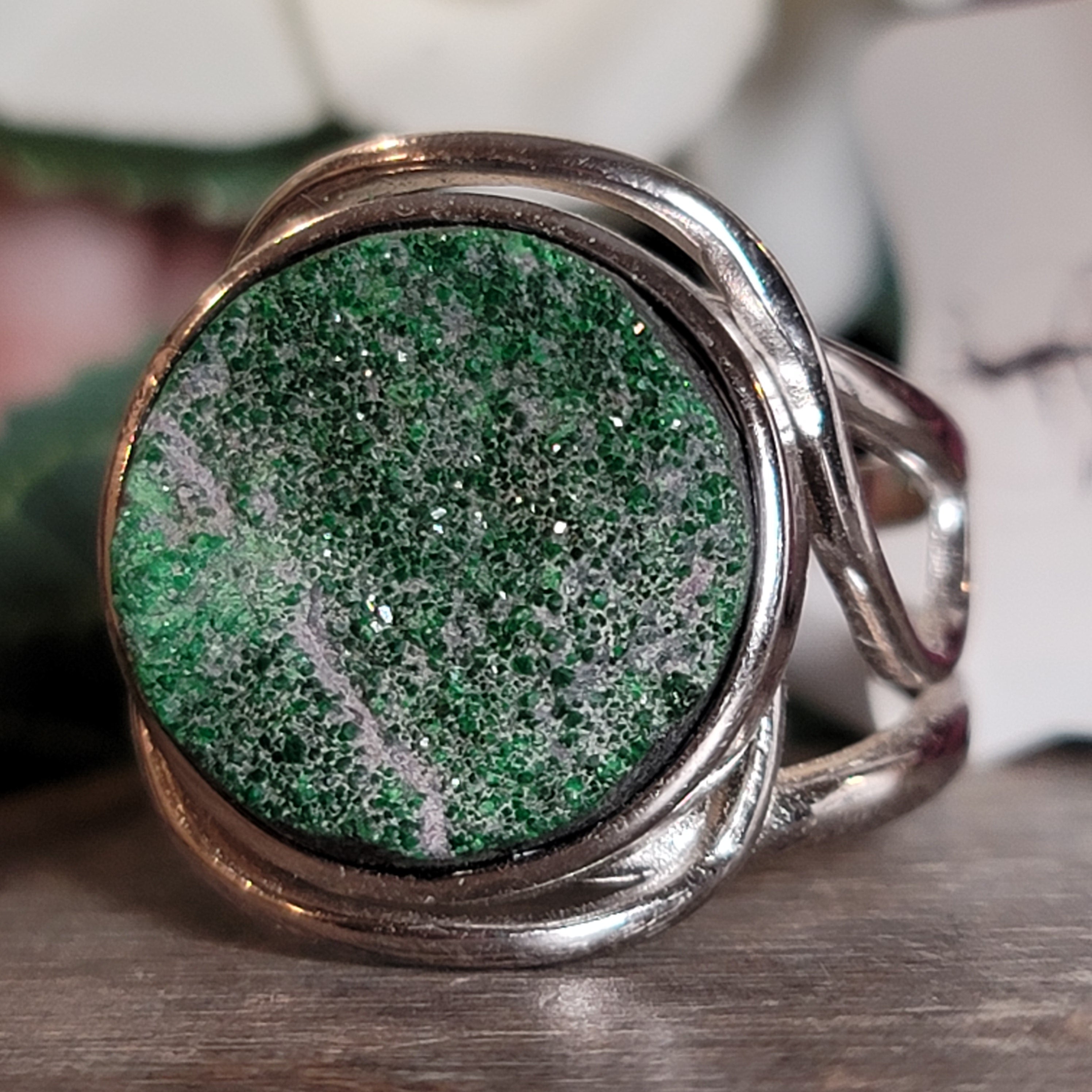 Uvarovite Adjustable Cuff Ring .925 Silver for Love, Personal Power & Wisdom