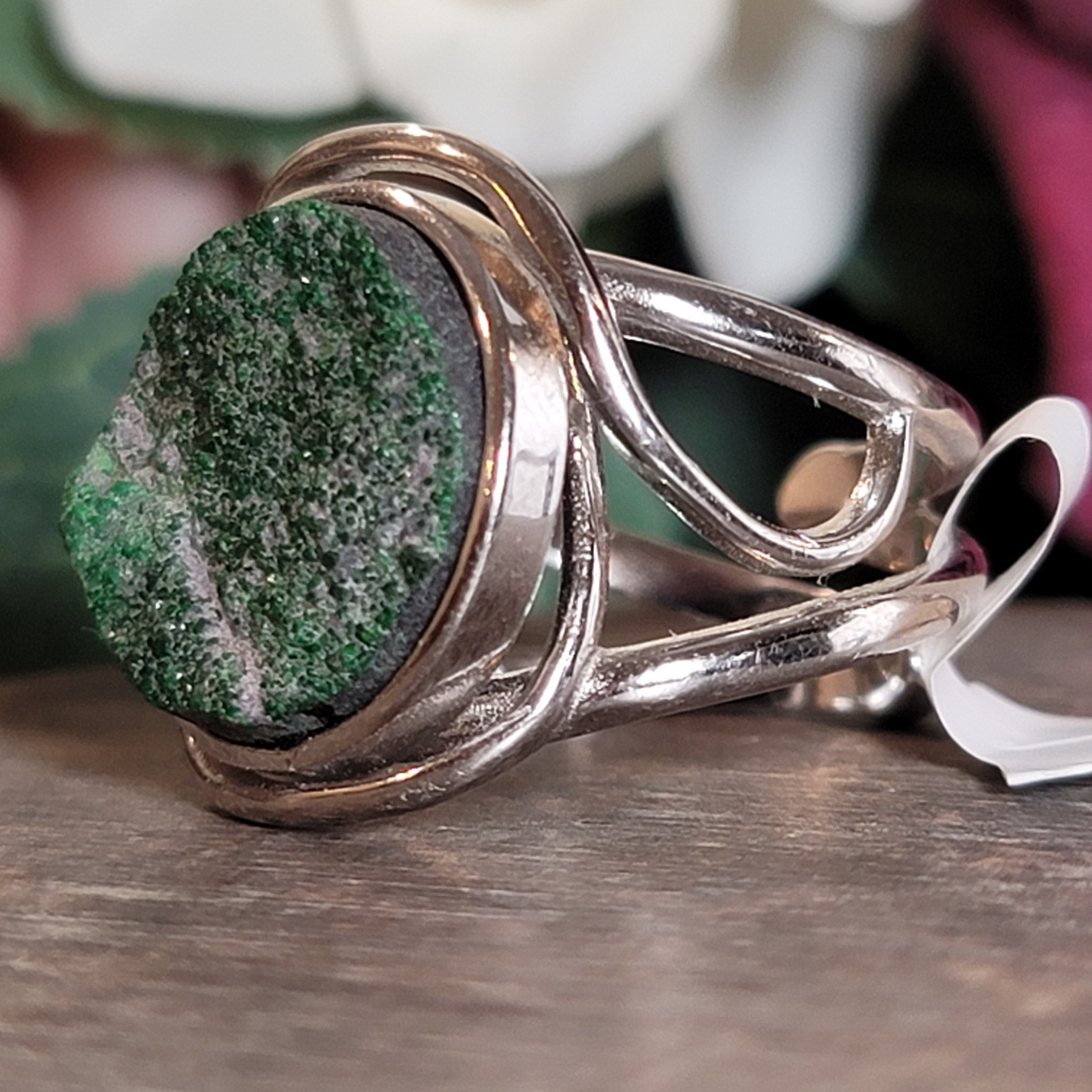 Uvarovite Adjustable Cuff Ring .925 Silver for Love, Personal Power & Wisdom