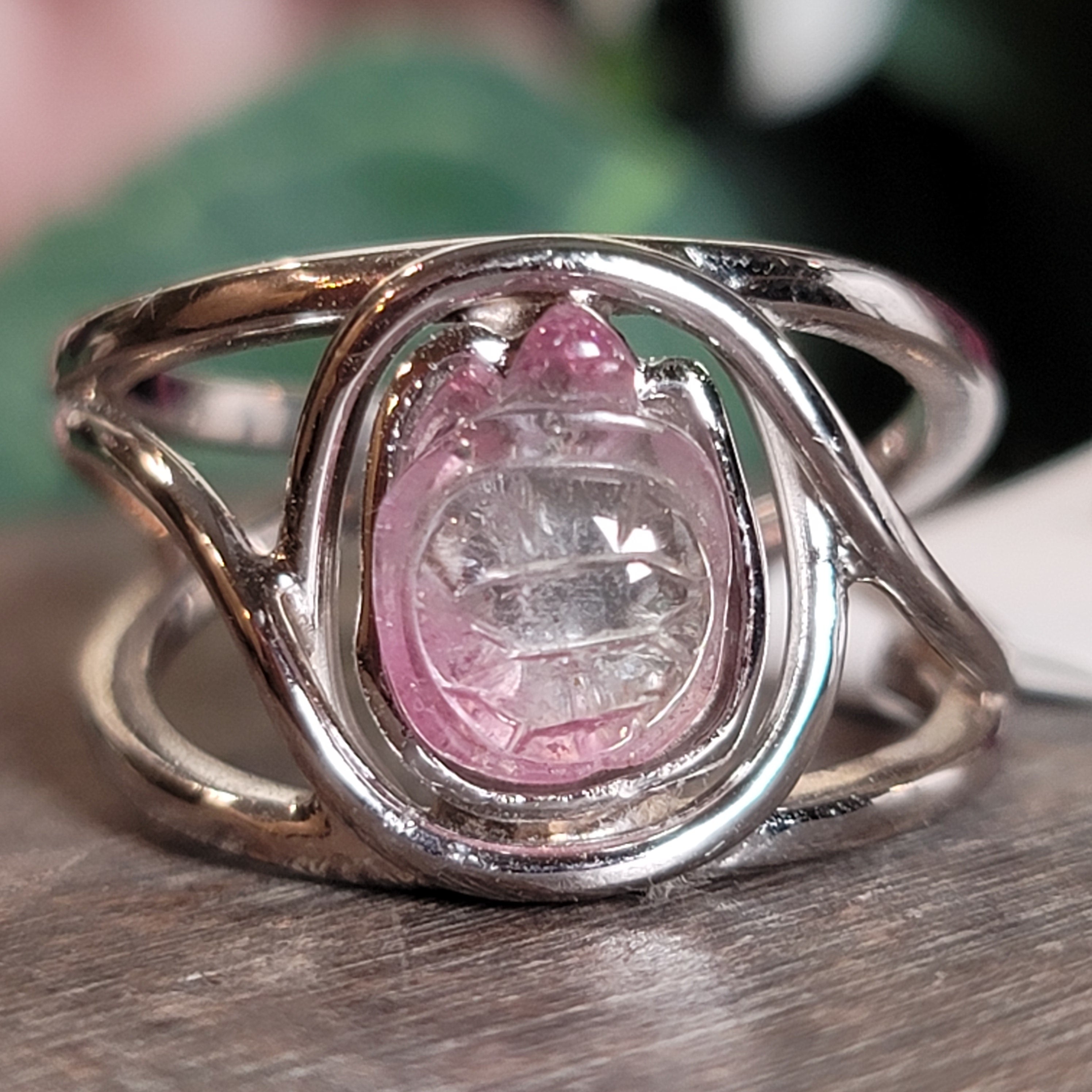 Watermelon Tourmaline Turtle Cuff Ring .925 Silver for Profound Heart Healing