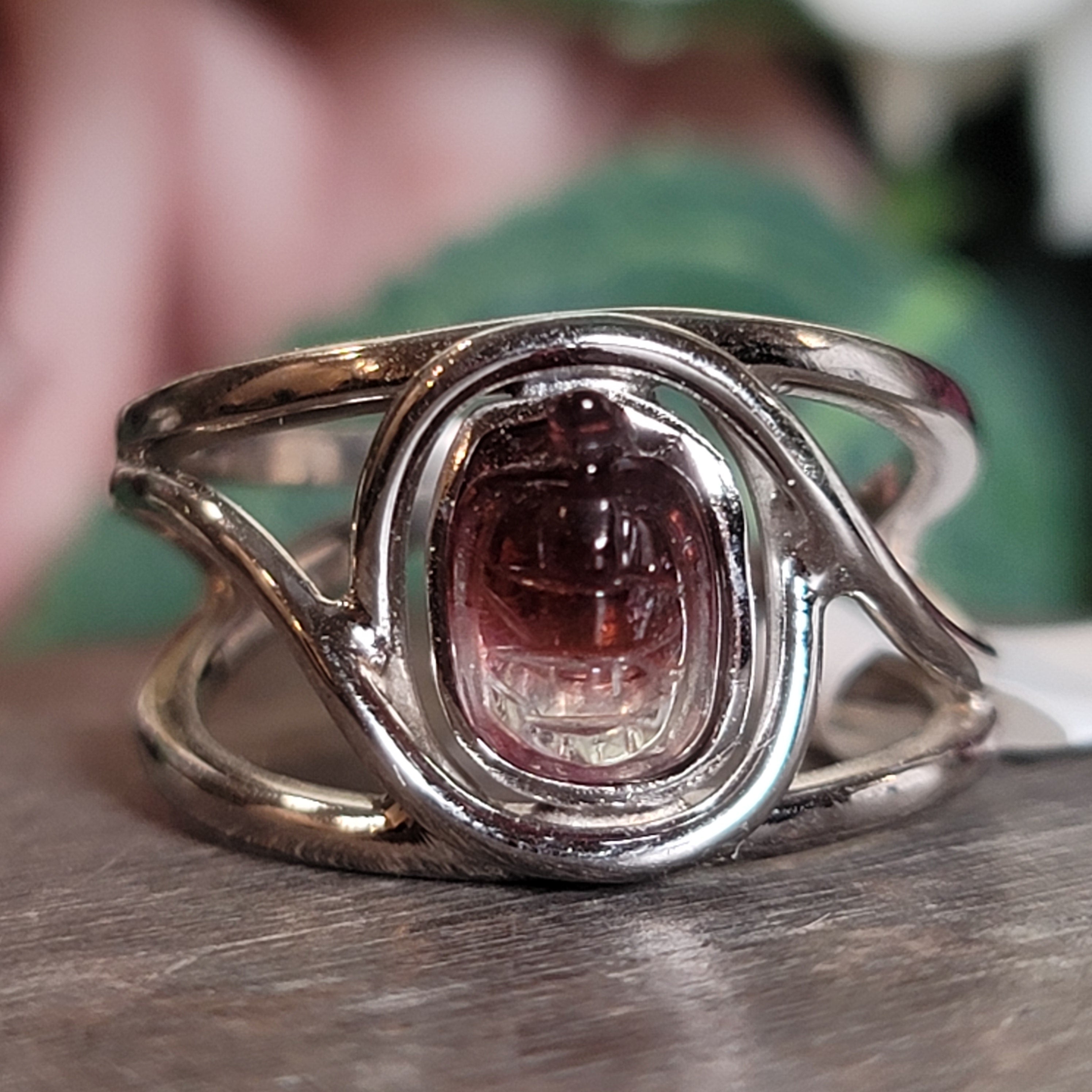 Watermelon Tourmaline Turtle Cuff Ring .925 Silver for Profound Heart Healing