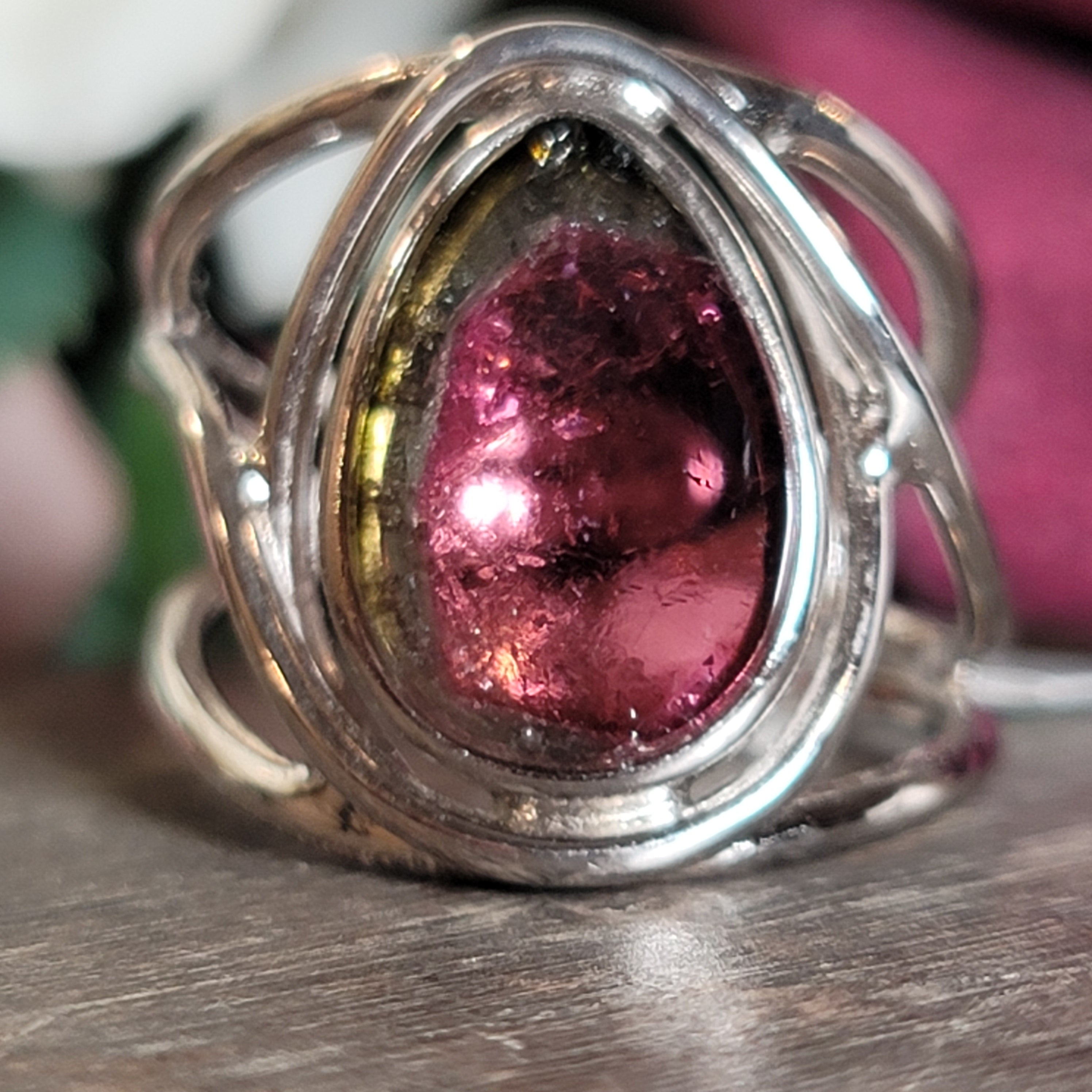 Watermelon Tourmaline Cuff Ring .925 Silver for Profound Heart Healing